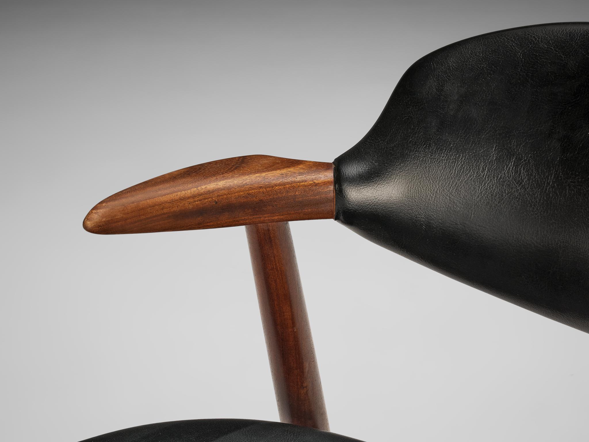 Set of 10 ‘Bullhorn’ Dining Chairs in Teak and Faux Leather 1