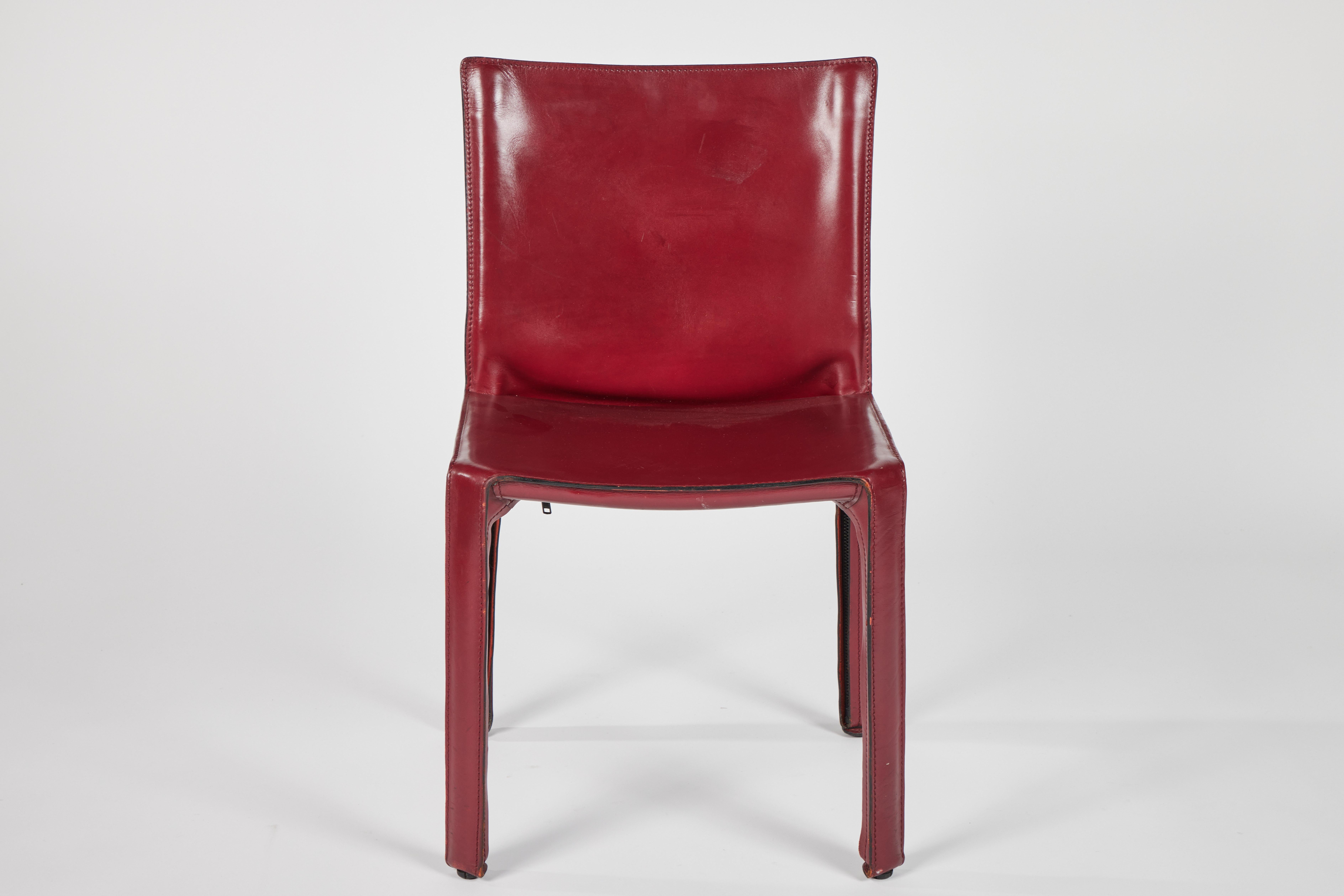 Mid-Century Modern Set of 10 Burgundy Cab Dining Chairs by Mario Bellini for Cassina, 1977