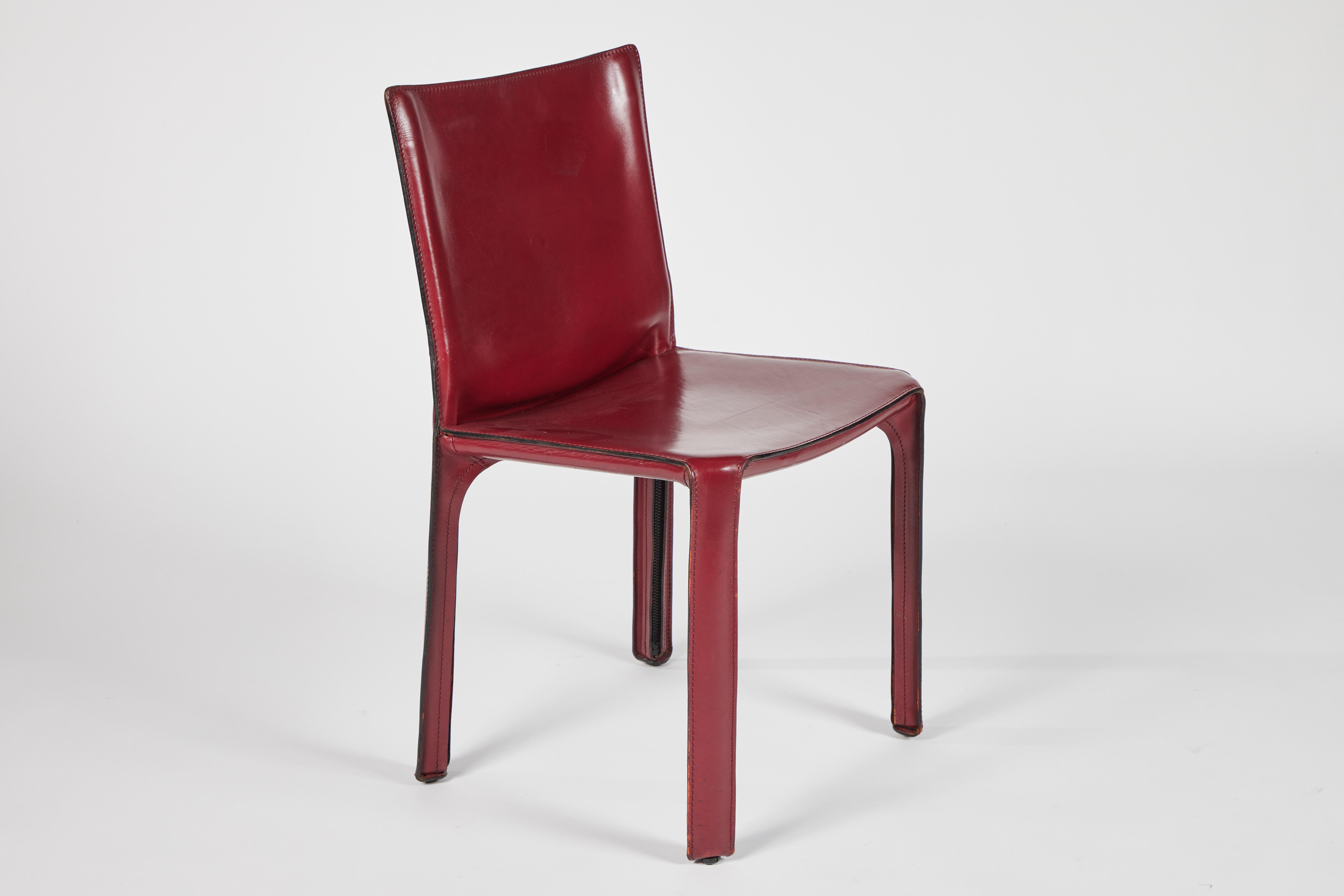 Italian Set of 10 Burgundy Cab Dining Chairs by Mario Bellini for Cassina, 1977