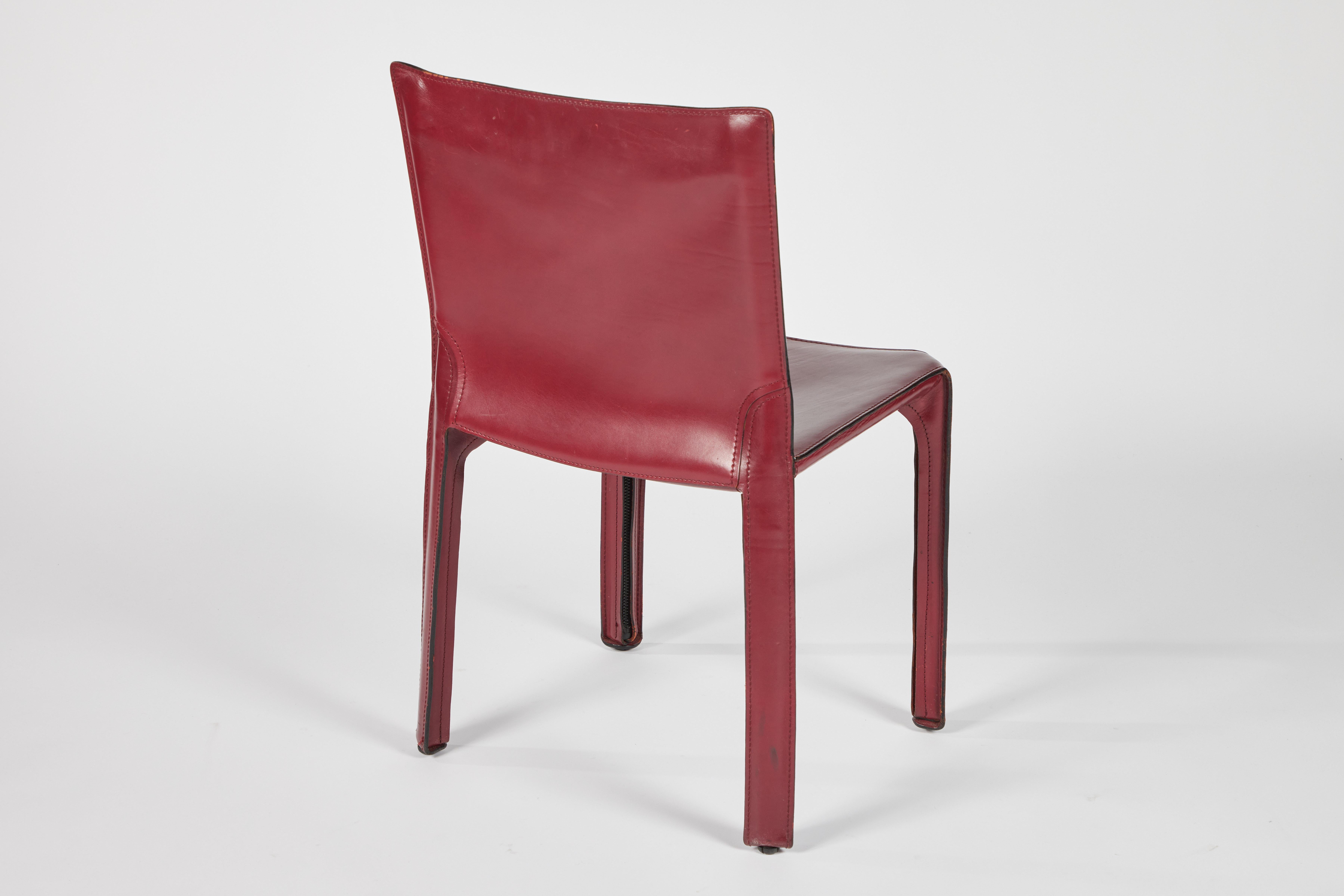 Late 20th Century Set of 10 Burgundy Cab Dining Chairs by Mario Bellini for Cassina, 1977