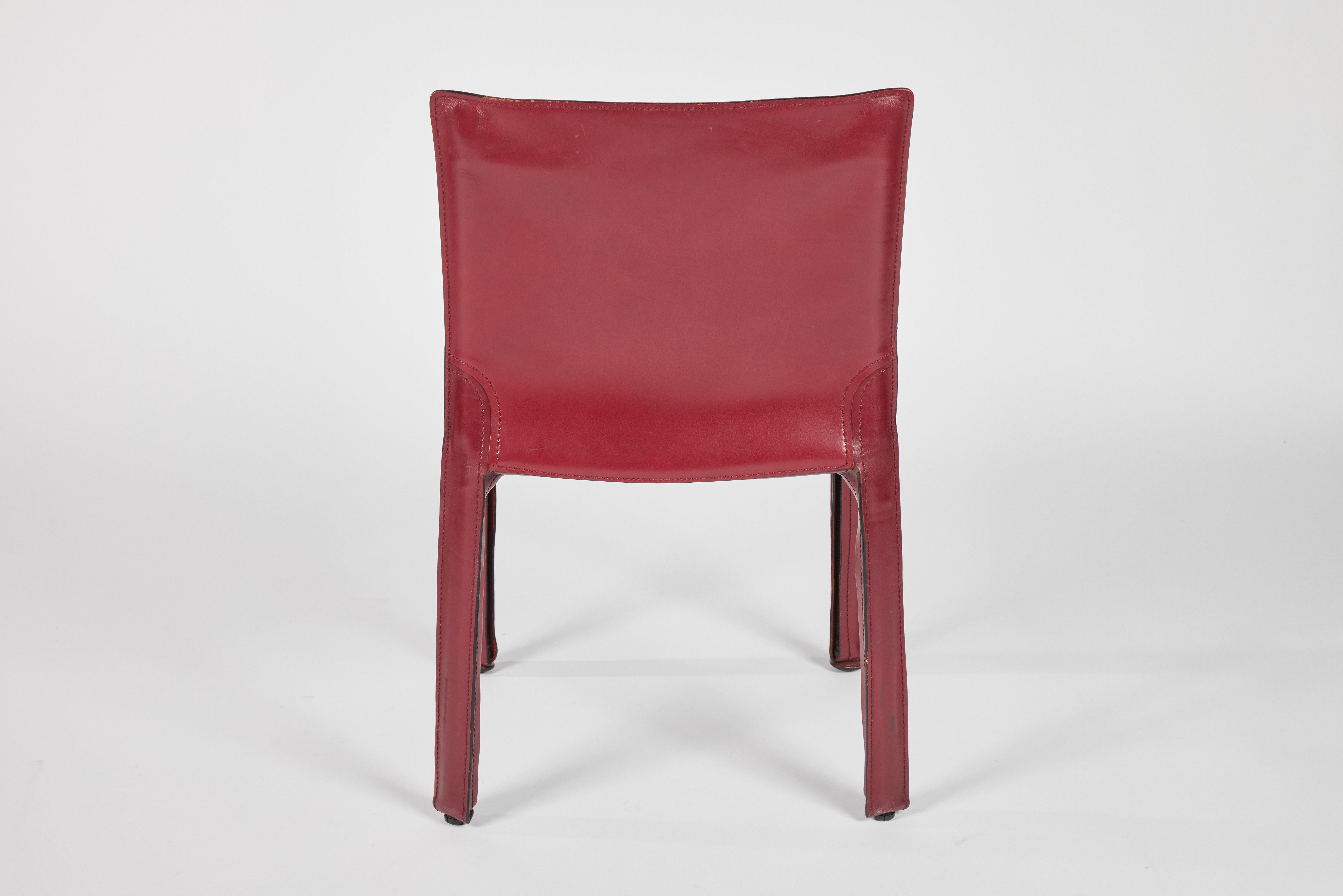 Leather Set of 10 Burgundy Cab Dining Chairs by Mario Bellini for Cassina, 1977