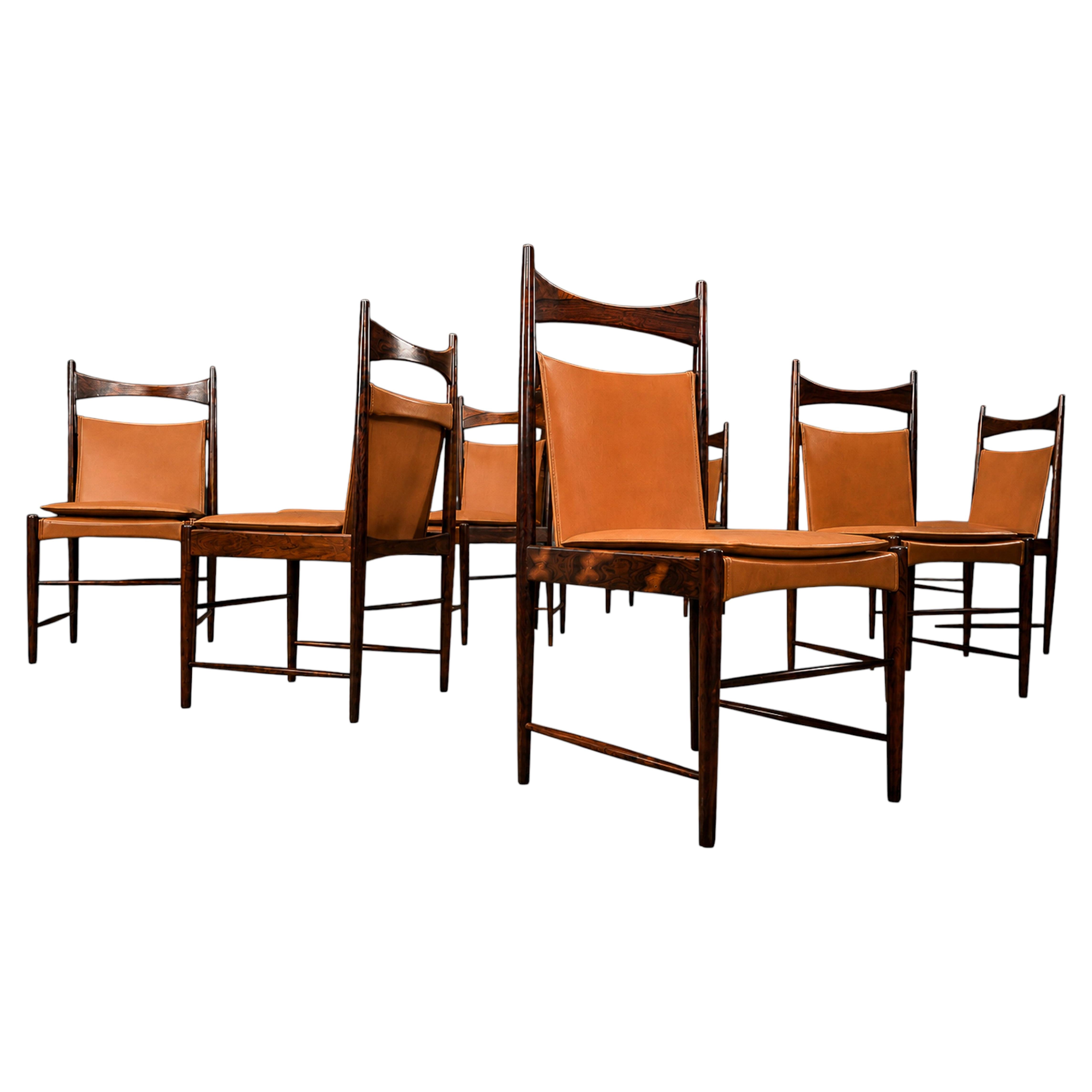 Set of 10 Cantu Dining Chairs, Sergio Rodrigues, Rosewood & Original Upholstery