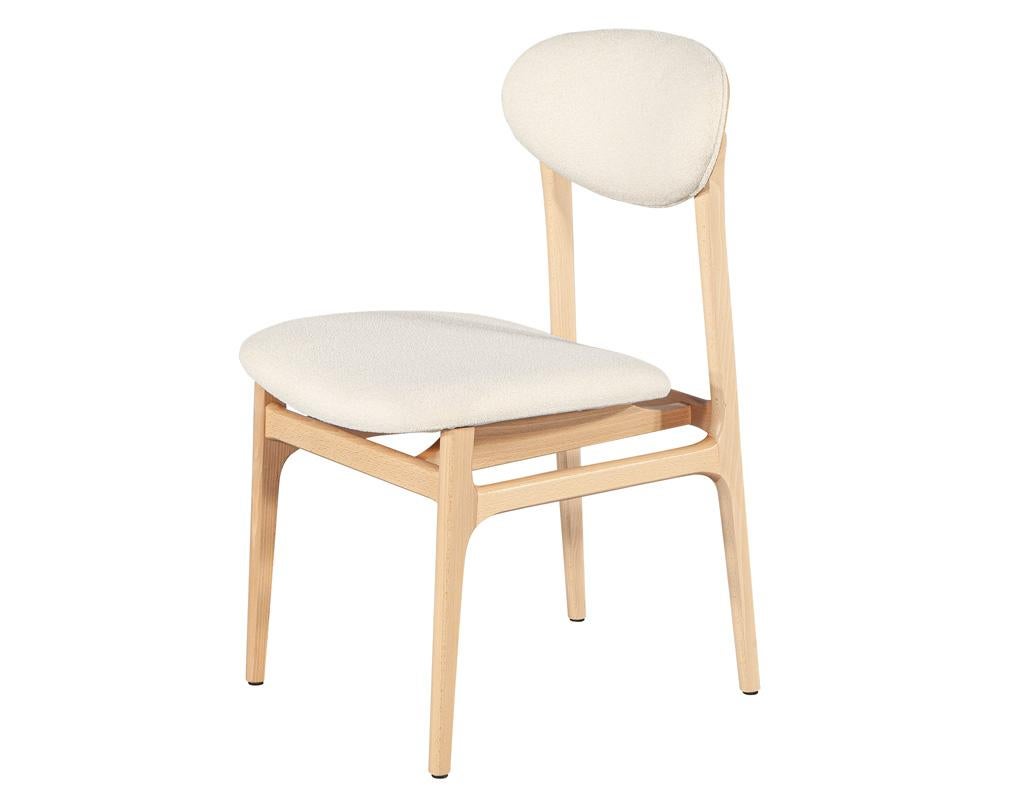Italian Set of 10 Carrocel Hendrick Dining Chairs in Natural Finish with Boucle Fabric For Sale
