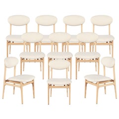 Set of 10 Carrocel Hendrick Dining Chairs in Natural Finish with Boucle Fabric