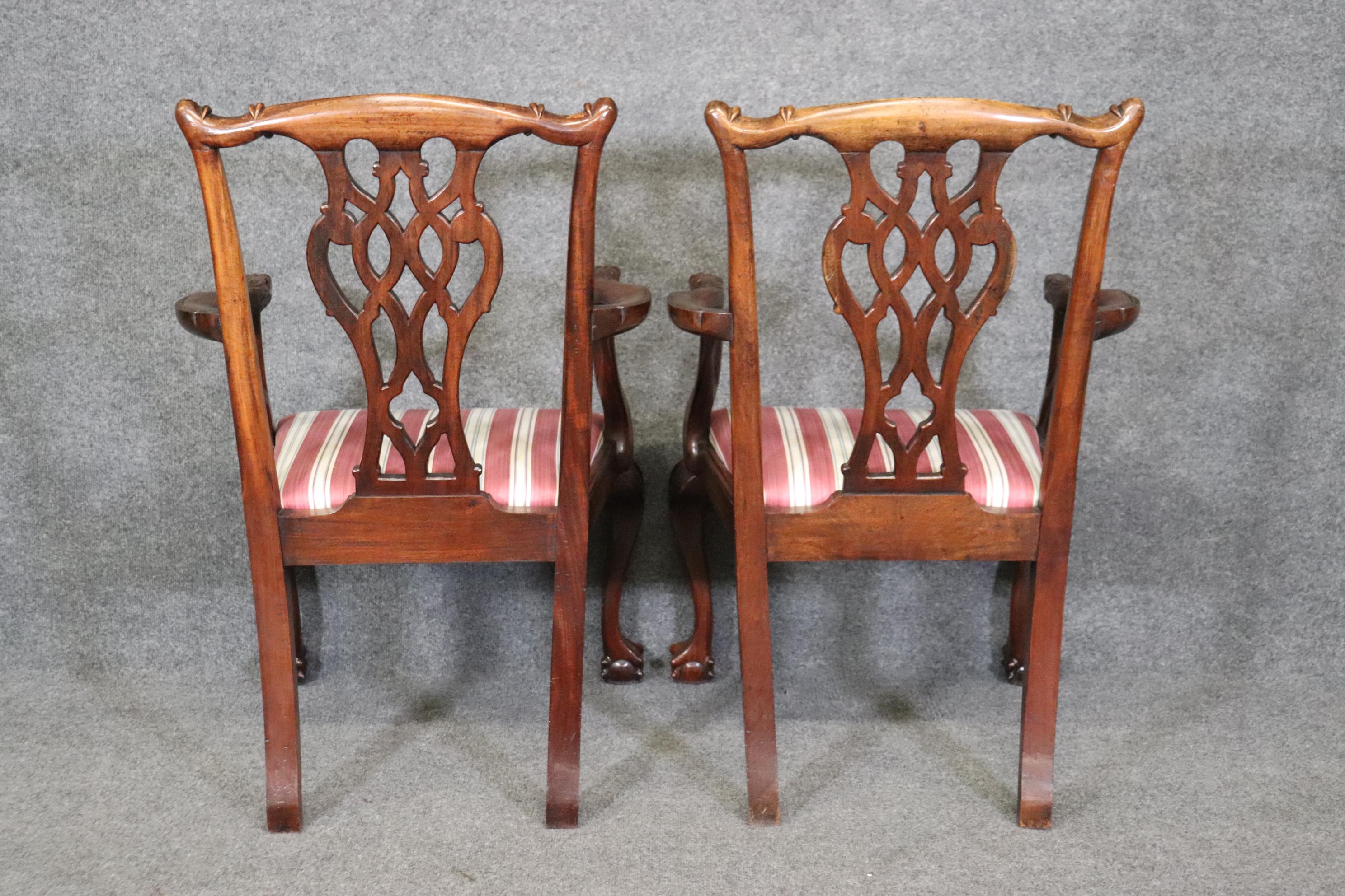 Set of 10 Carved Mahogany Chippendale Dining Chairs Dragon Face Arm Terminals For Sale 2