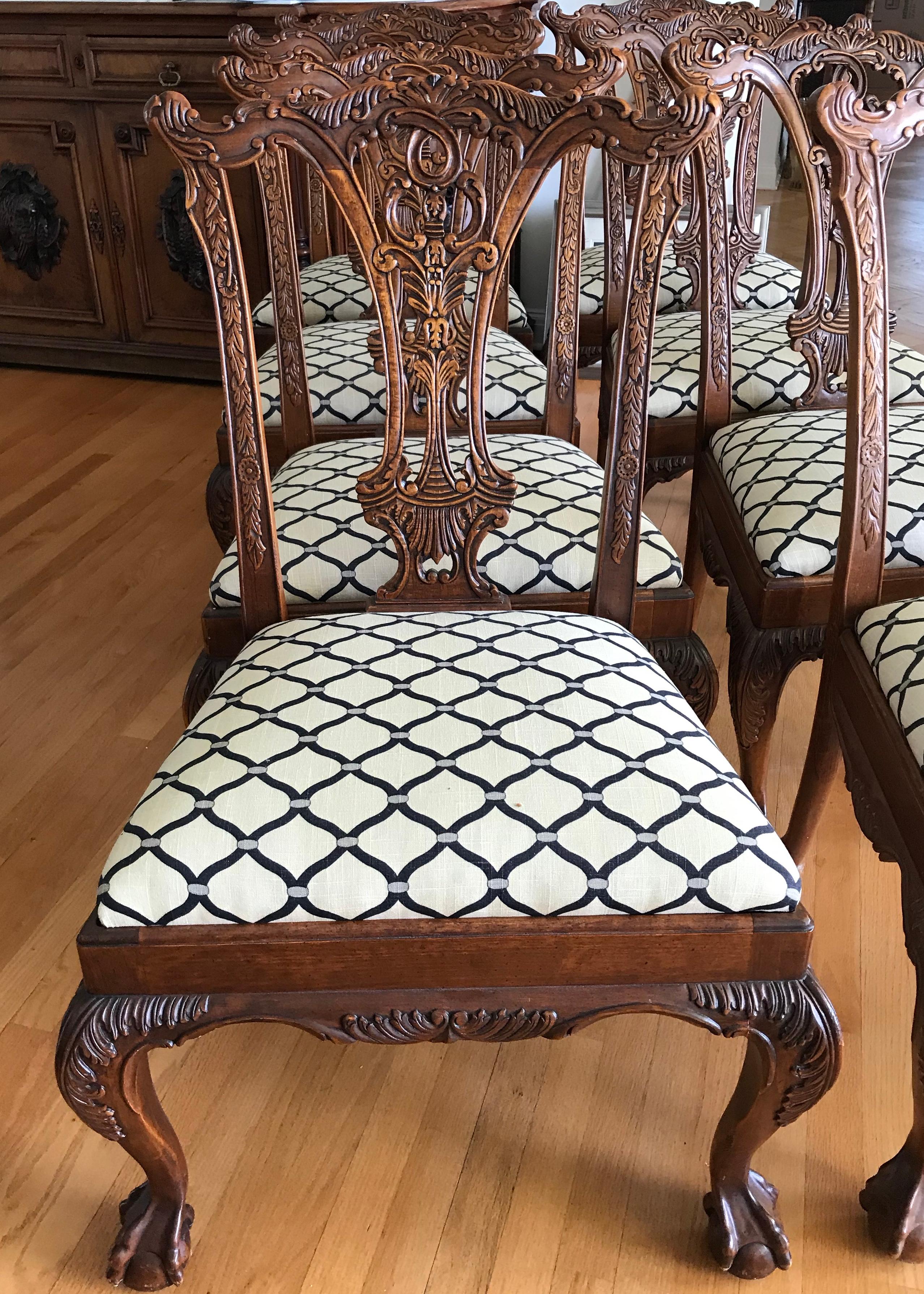 Set of 10 Carved Mahogany Chippendale Style Dining Chairs 4