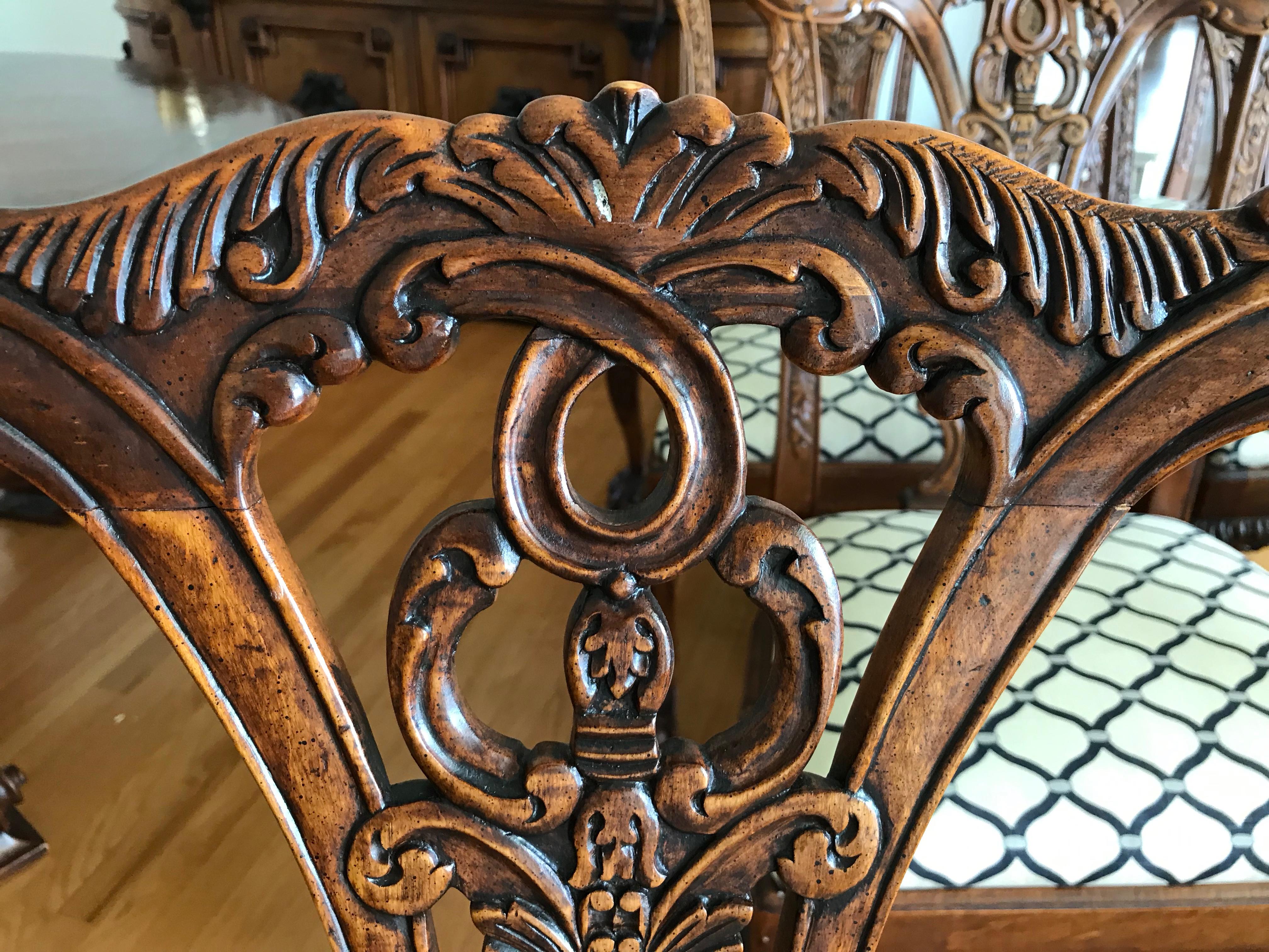 Set of 10 Carved Mahogany Chippendale Style Dining Chairs 8