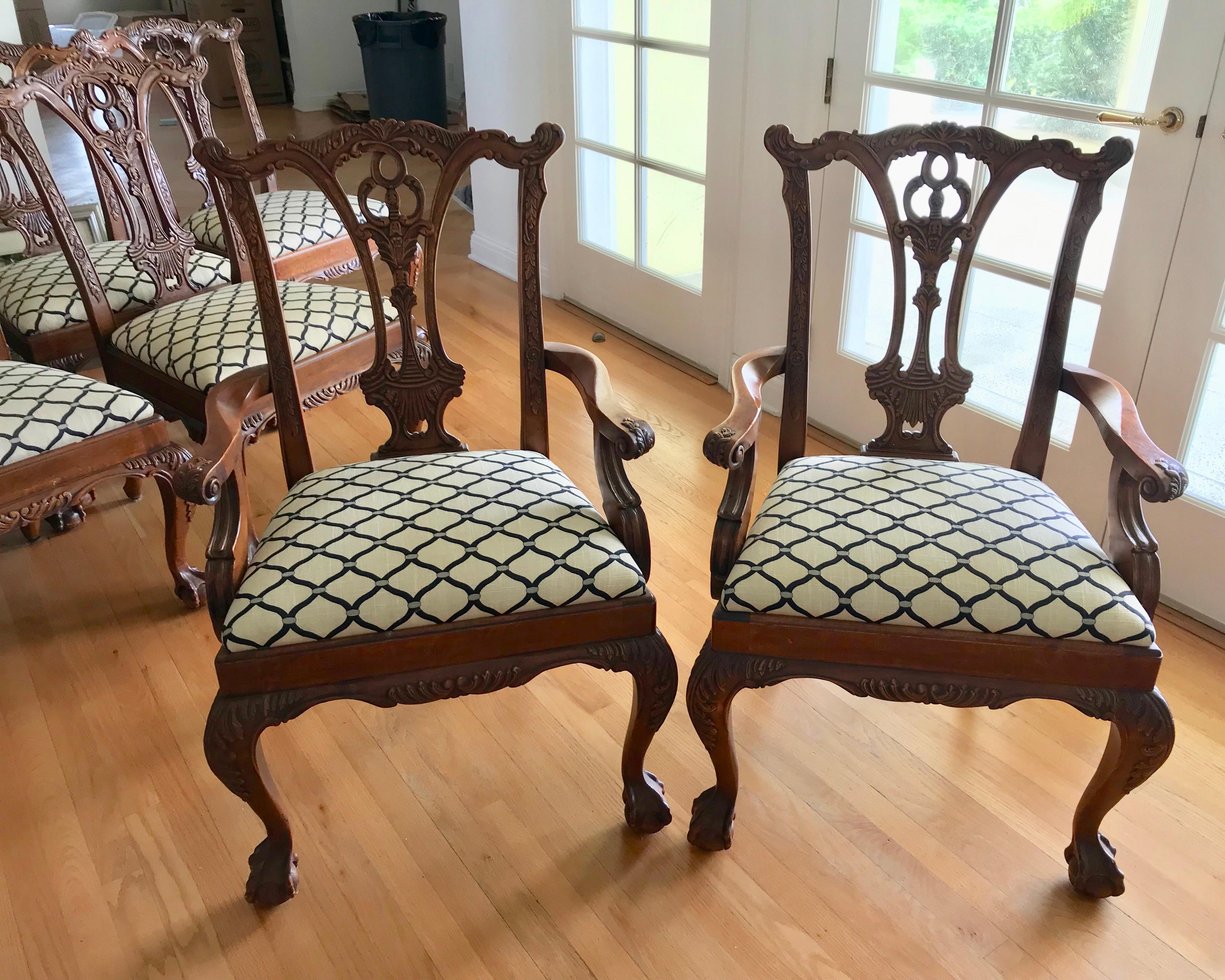 Set of 10 Carved Mahogany Chippendale Style Dining Chairs In Good Condition In West Palm Beach, FL