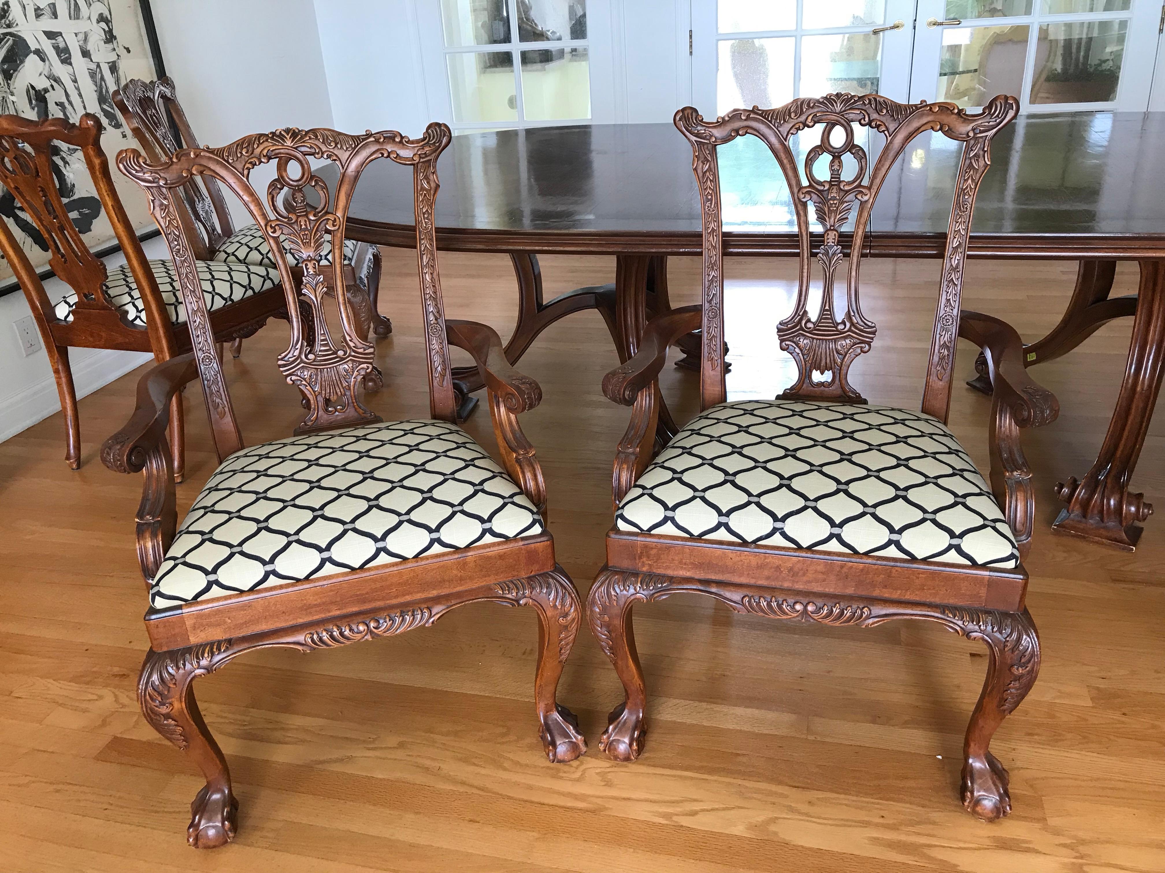 Mid-20th Century Set of 10 Carved Mahogany Chippendale Style Dining Chairs