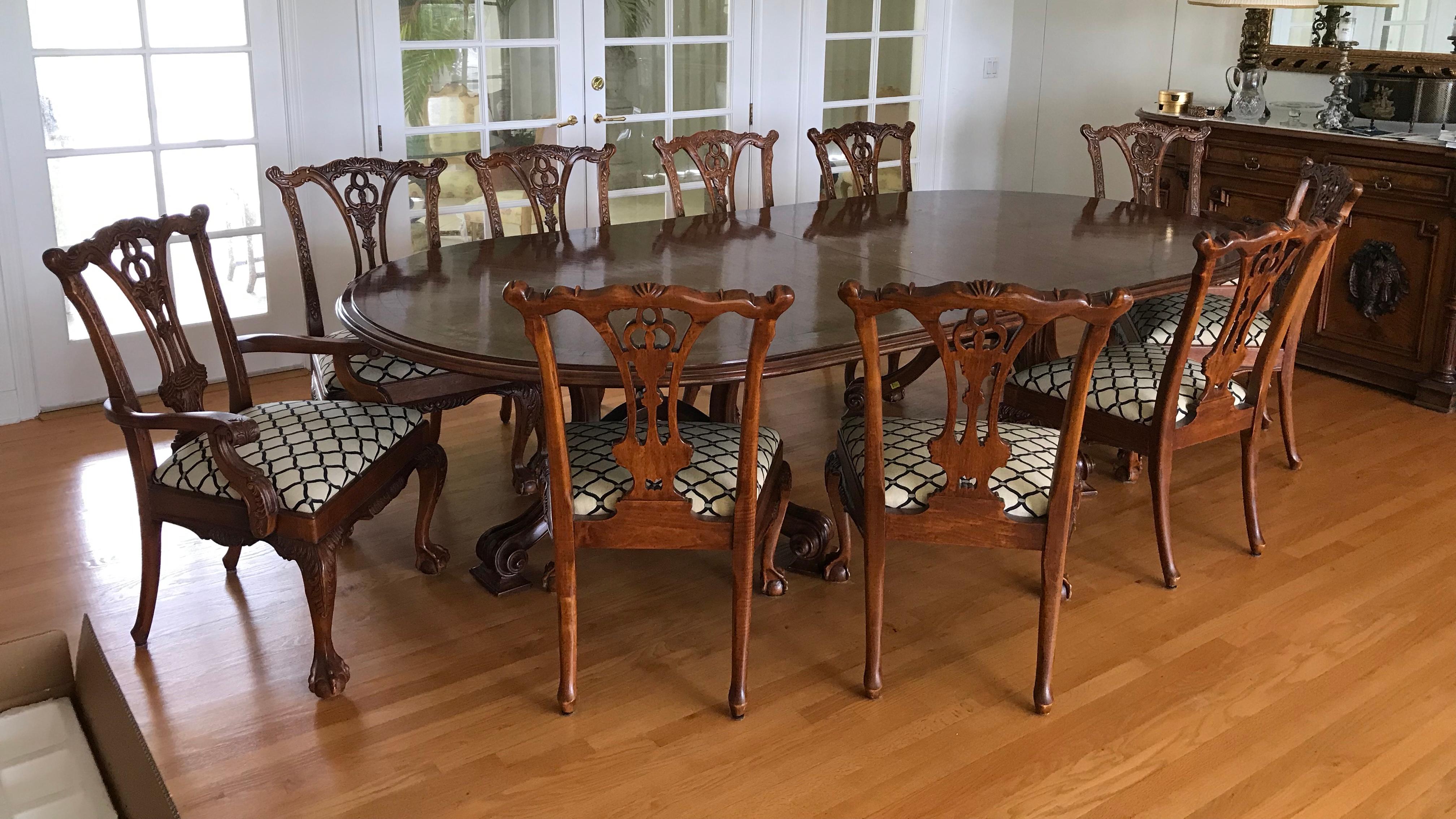 Set of 10 Carved Mahogany Chippendale Style Dining Chairs 2
