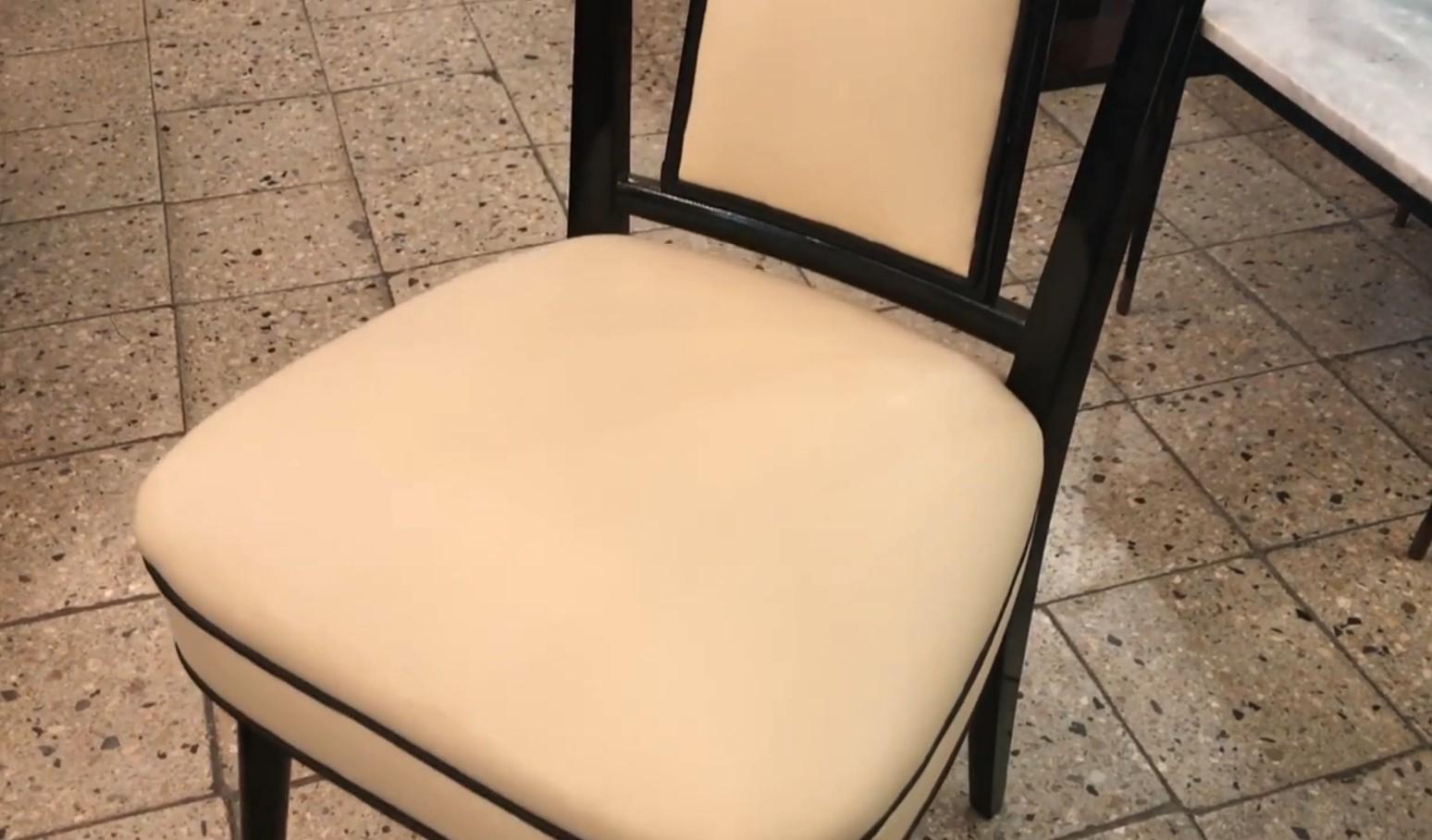 Set of 10 Chairs 60° in Leather, Bronze and Wood, Italian For Sale 11