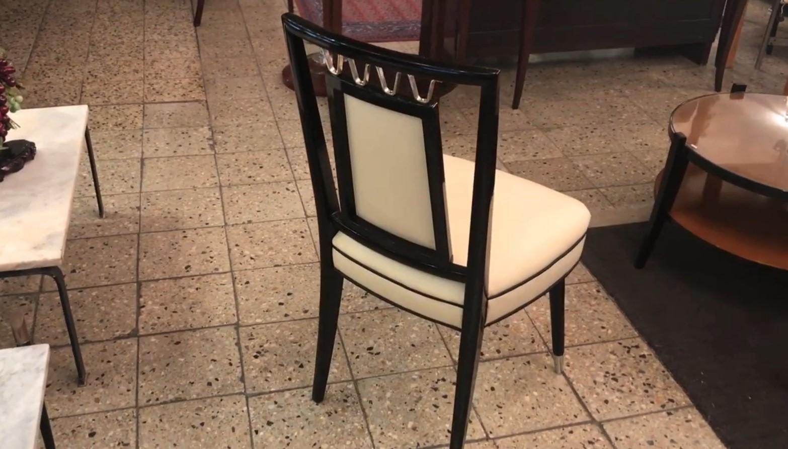 Set of 10 Chairs 60° in Leather, Bronze and Wood, Italian For Sale 13