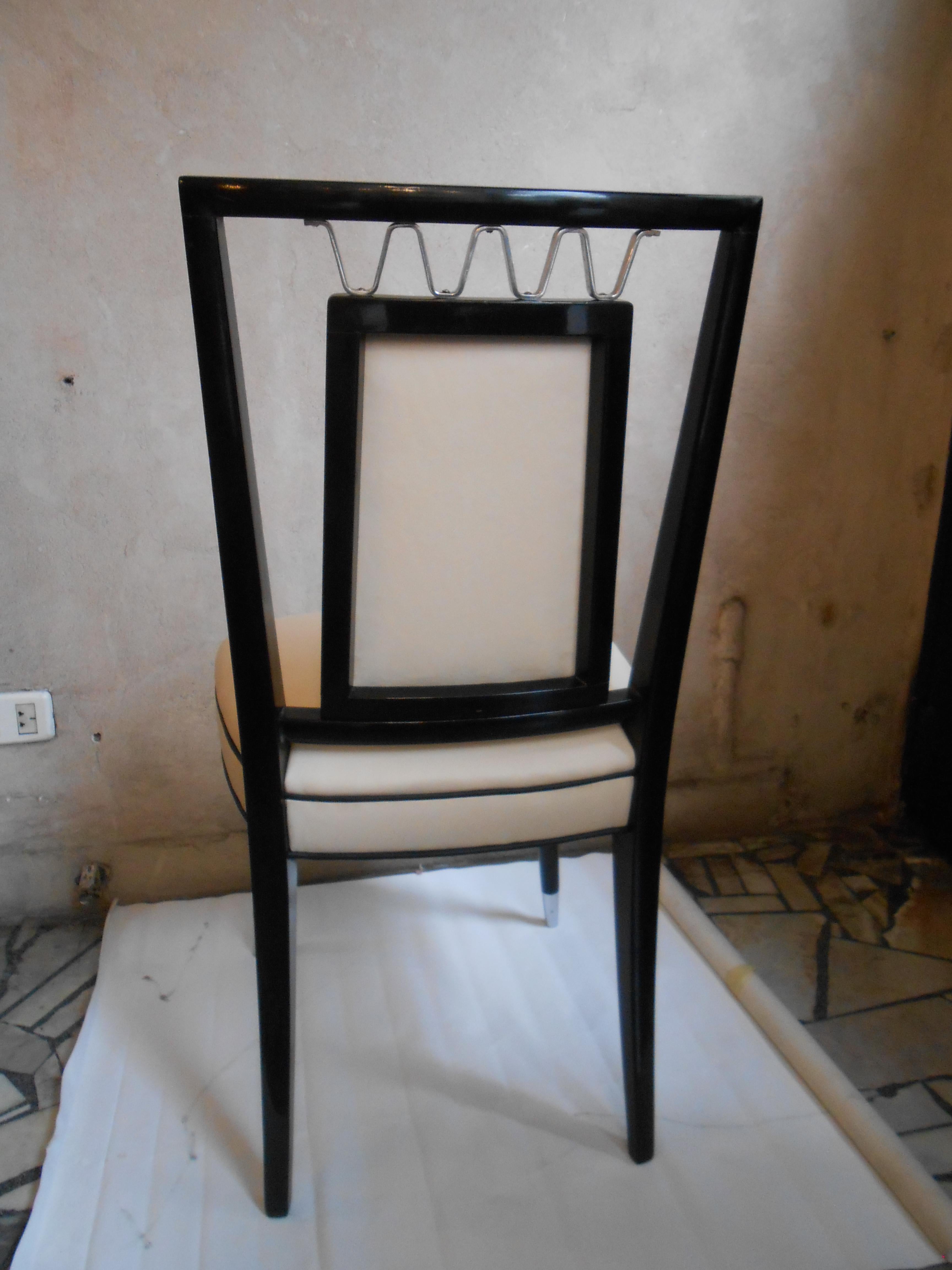 Mid-20th Century Set of 10 Chairs 60° in Leather, Bronze and Wood, Italian For Sale