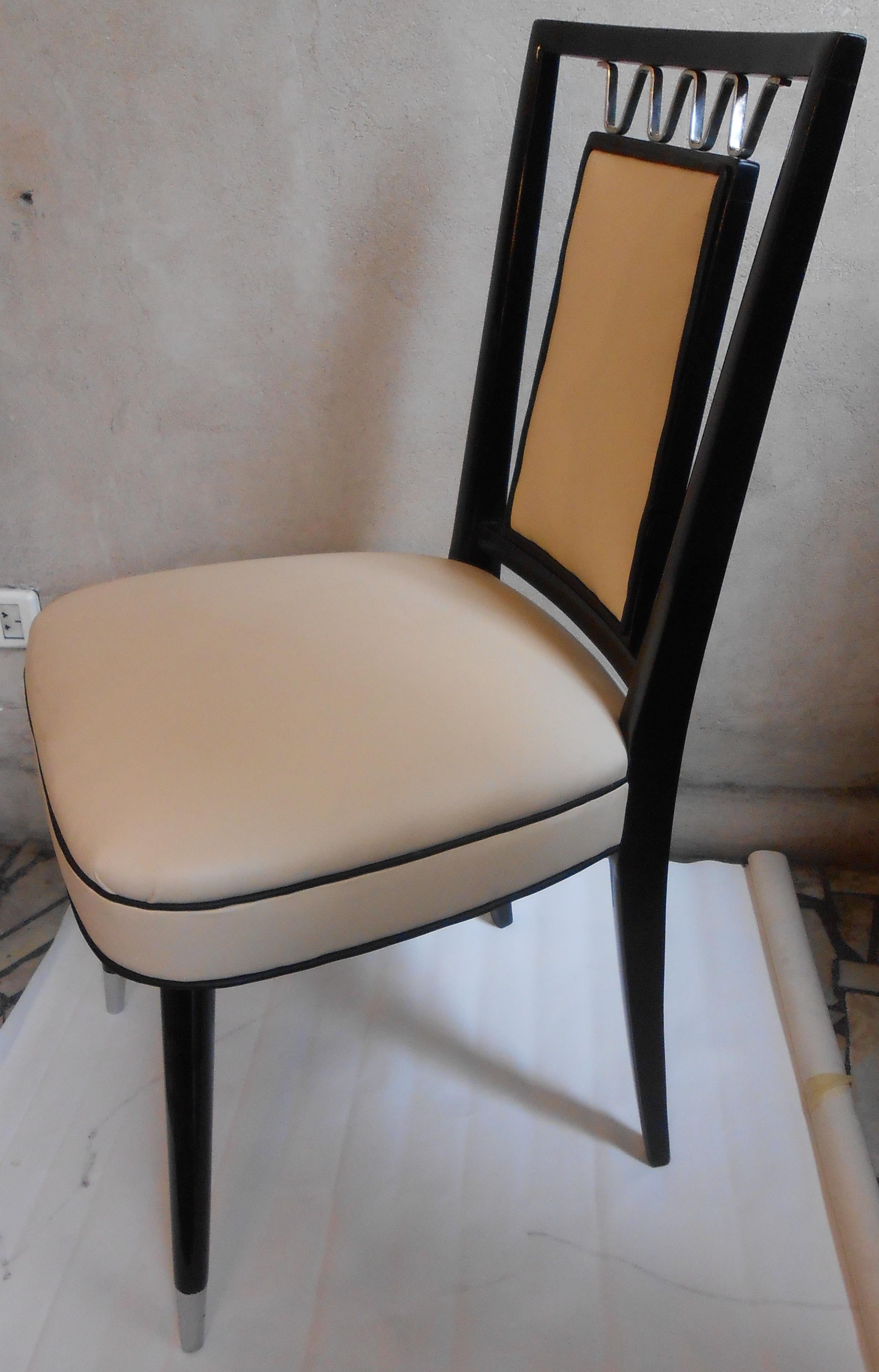 Set of 10 Chairs 60° in Leather, Bronze and Wood, Italian For Sale 1