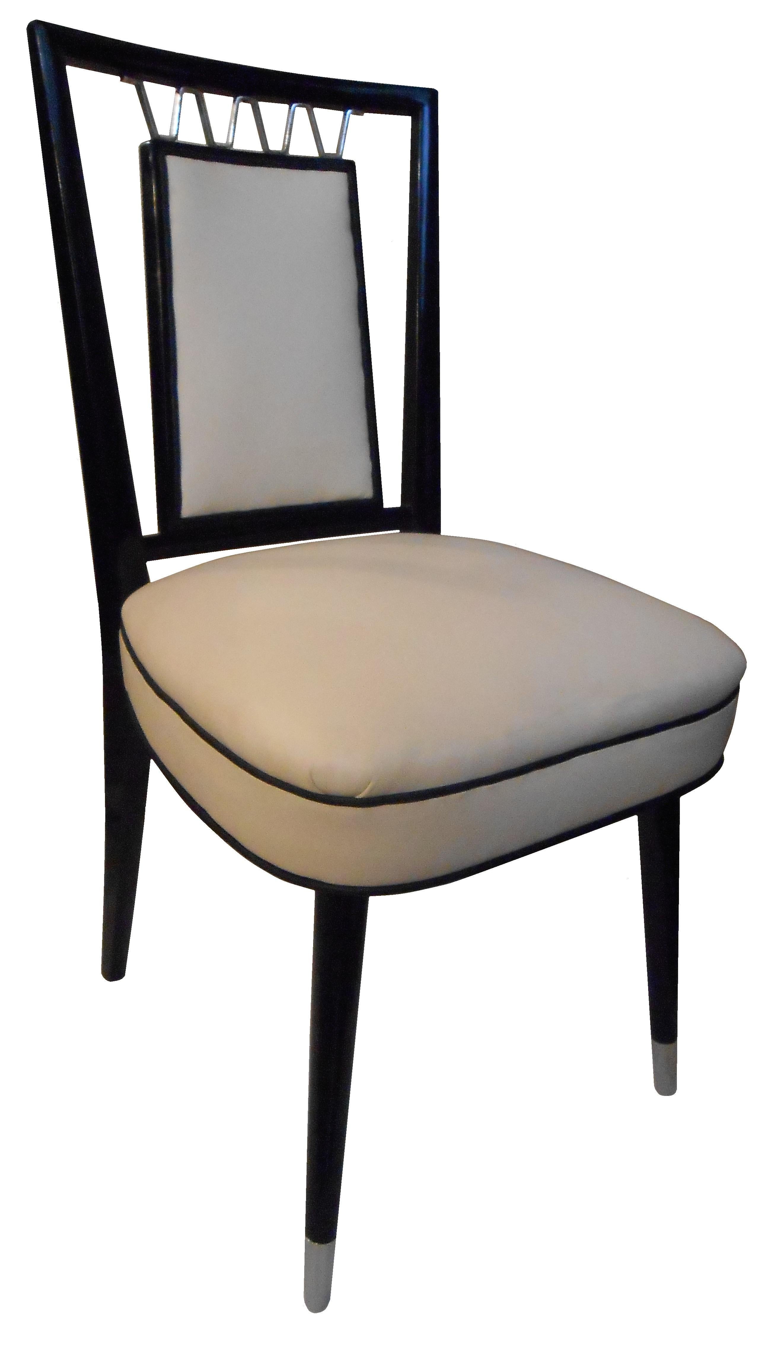 Ensemble de 10 chaises 60° en cuir, bronze et bois, italien en vente 1