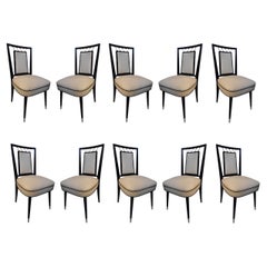 Set of 10 Chairs 60° in Leather, Bronze and Wood, Italian