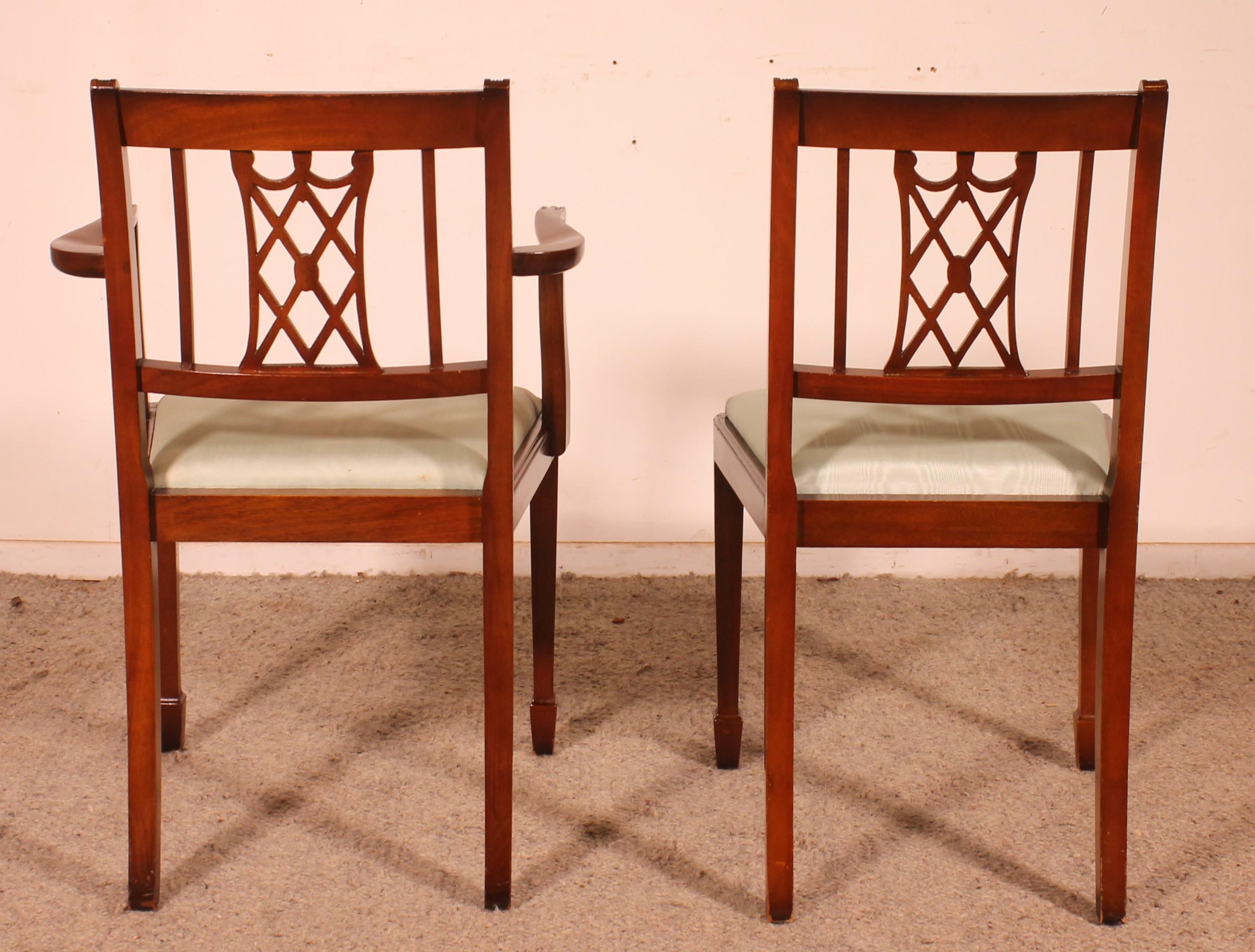 Set Of 10 Chairs And Two Armchairs In Mahogany, Hepplewhite Style For ...