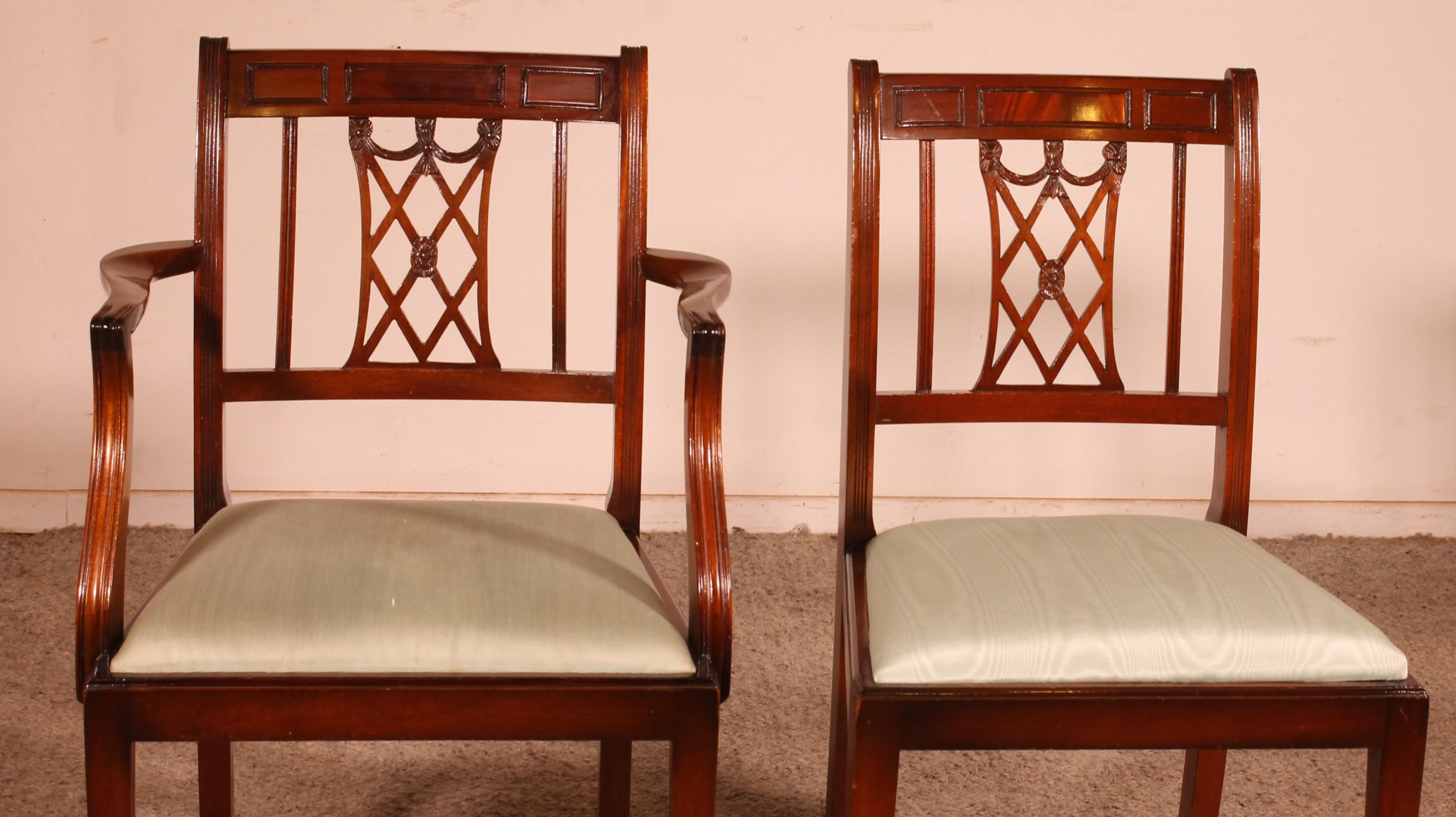 Set Of 10 Chairs And Two Armchairs In Mahogany, Hepplewhite Style For ...