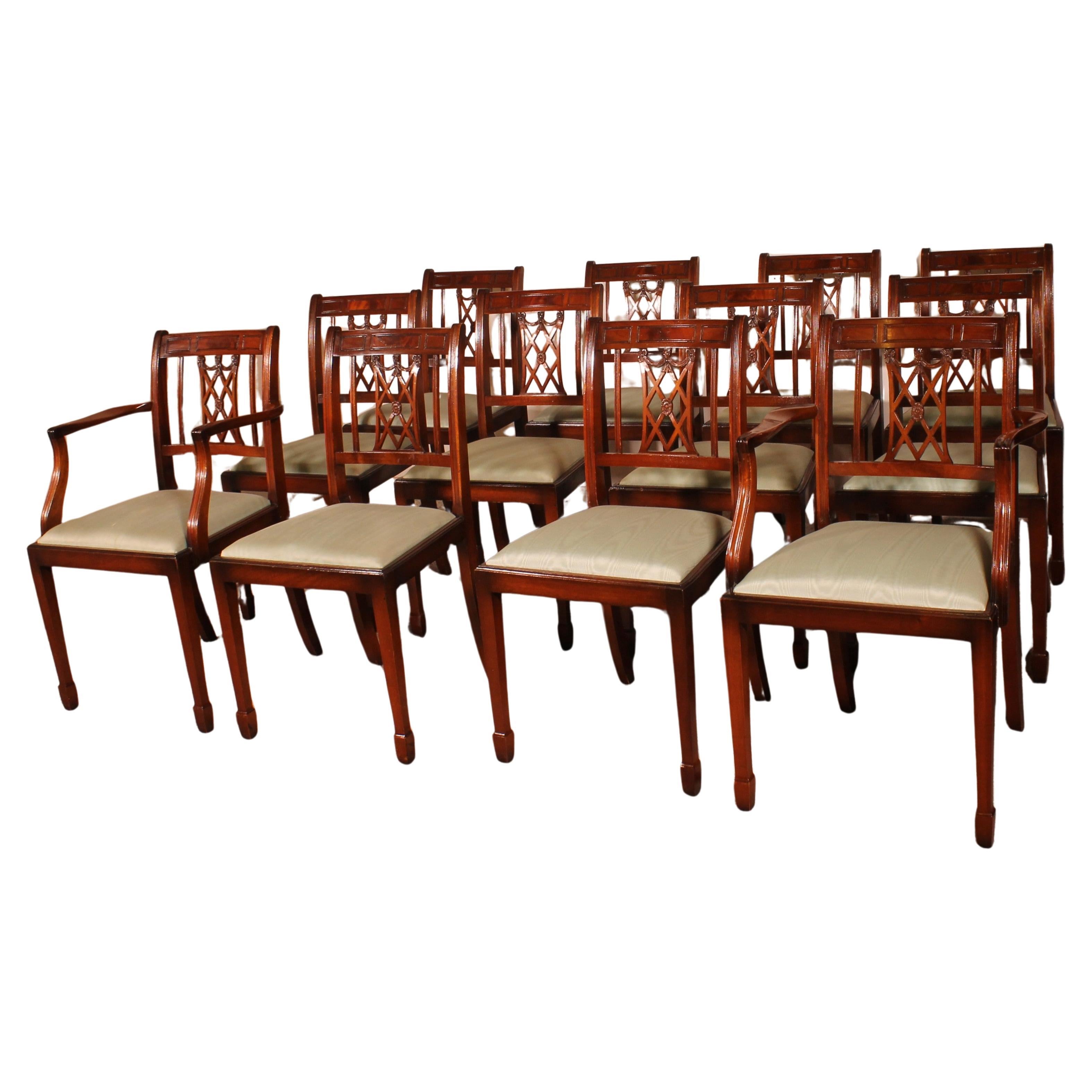 Set Of 10 Chairs And Two Armchairs In Mahogany, Hepplewhite Style For ...