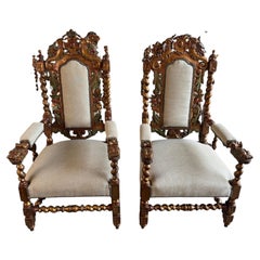 Set of 10 chairs Italian Renaissance Revival Polychrome Giltwood Dining Chairs