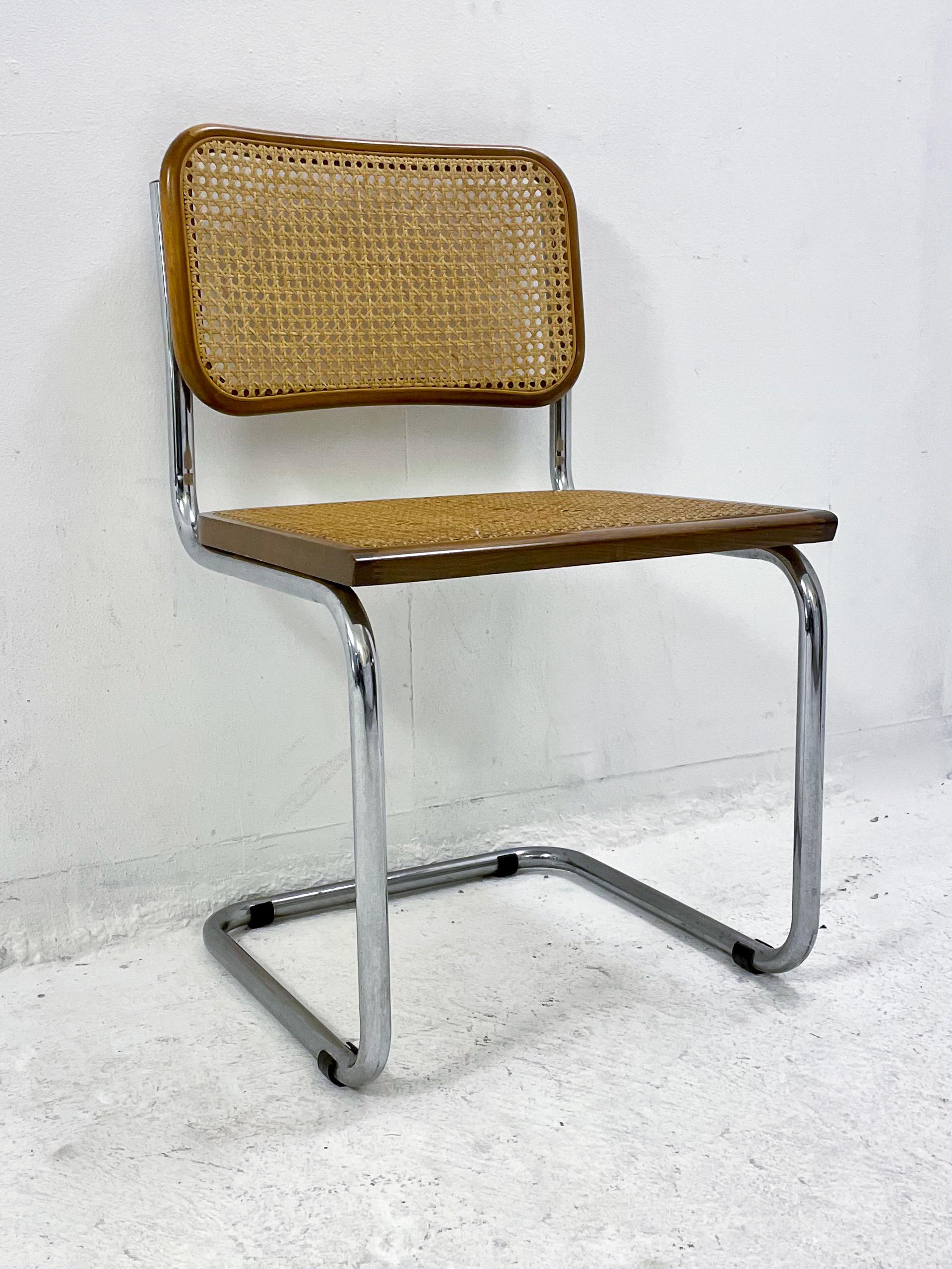 Set of 10 Chairs, Marcel Breuer Style, Wood and Canework Italy, 1995 In Good Condition In Brussels, BE