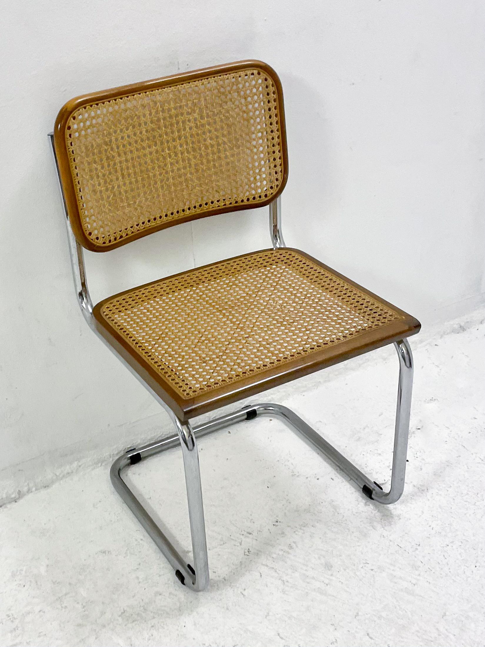 Late 20th Century Set of 10 Chairs, Marcel Breuer Style, Wood and Canework Italy, 1995