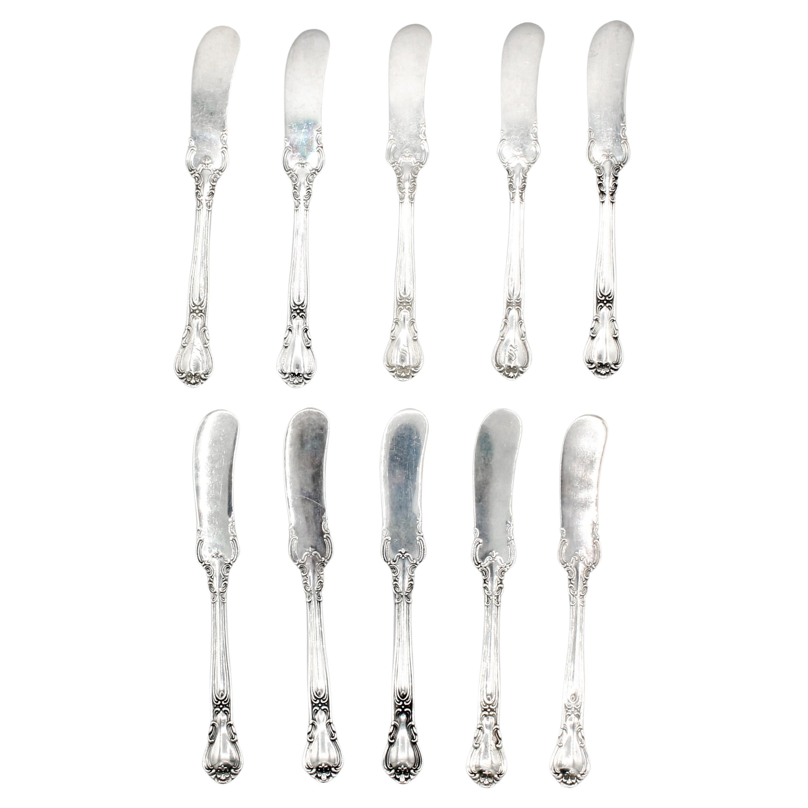 Set of 10 Chantilly Pattern by Gorham Sterling Silver Butter Spreaders For Sale