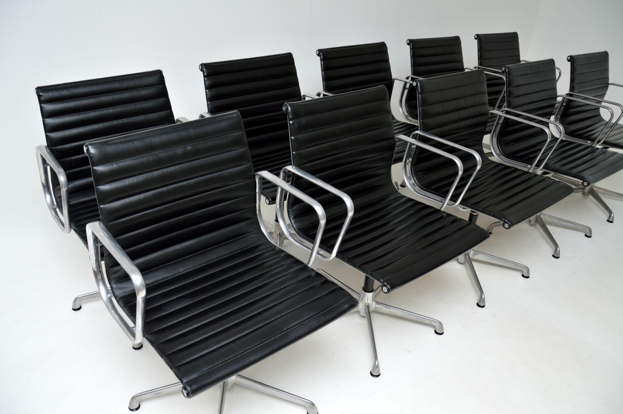 Italian Set of 10 Charles Eames EA108 Leather Swivel Chairs