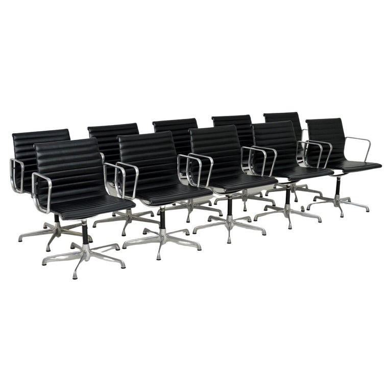 Set of 10 Charles Eames EA108 Leather Swivel Chairs at 1stDibs