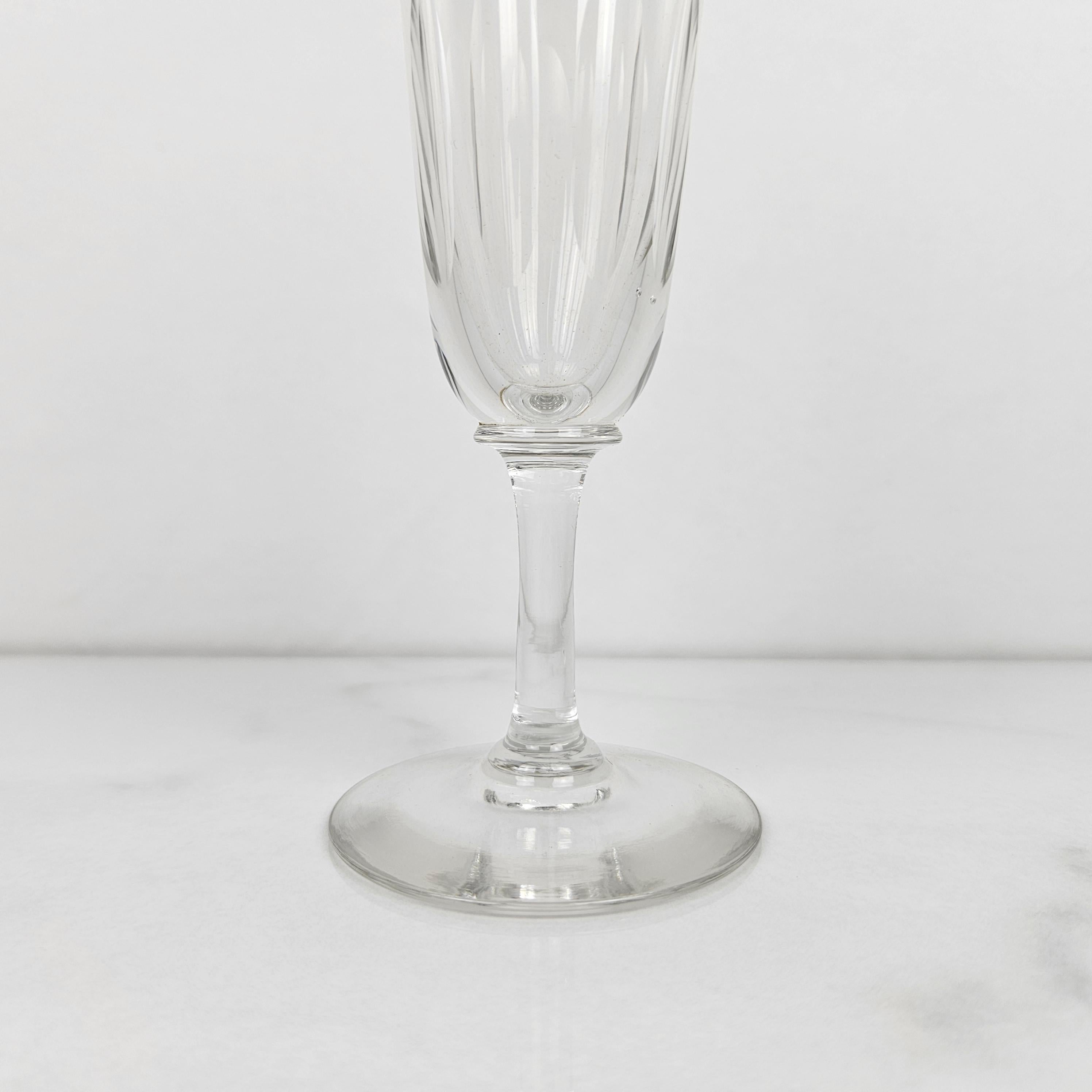 Late 19th Century Set of 10 Charming French Hand-Blown Champagne Flutes, circa 1880 For Sale
