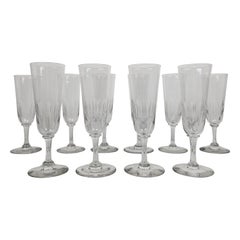 Antique Set of 10 Charming French Hand-Blown Champagne Flutes, circa 1880