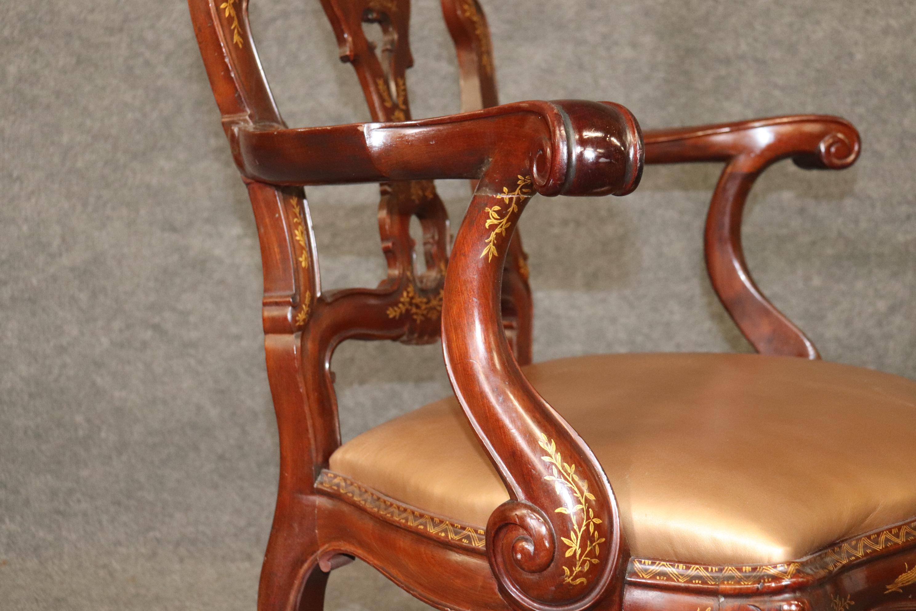 Set of 10 Chinoiserie Italian Rococo Style Bronze Leather Seats Dining Chairs  4