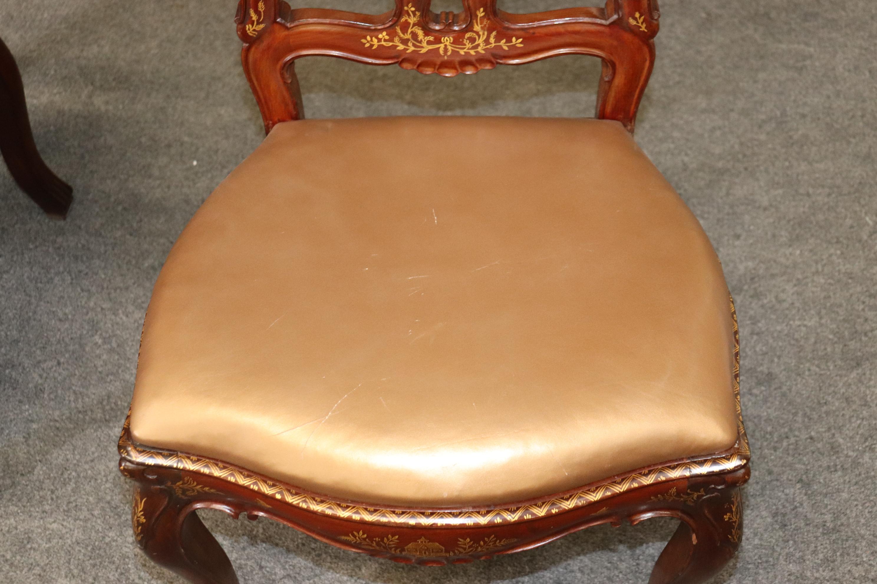 Set of 10 Chinoiserie Italian Rococo Style Bronze Leather Seats Dining Chairs  6