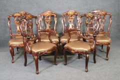 Set of 10 Chinoiserie Italian Rococo Style Bronze Leather Seats Dining Chairs