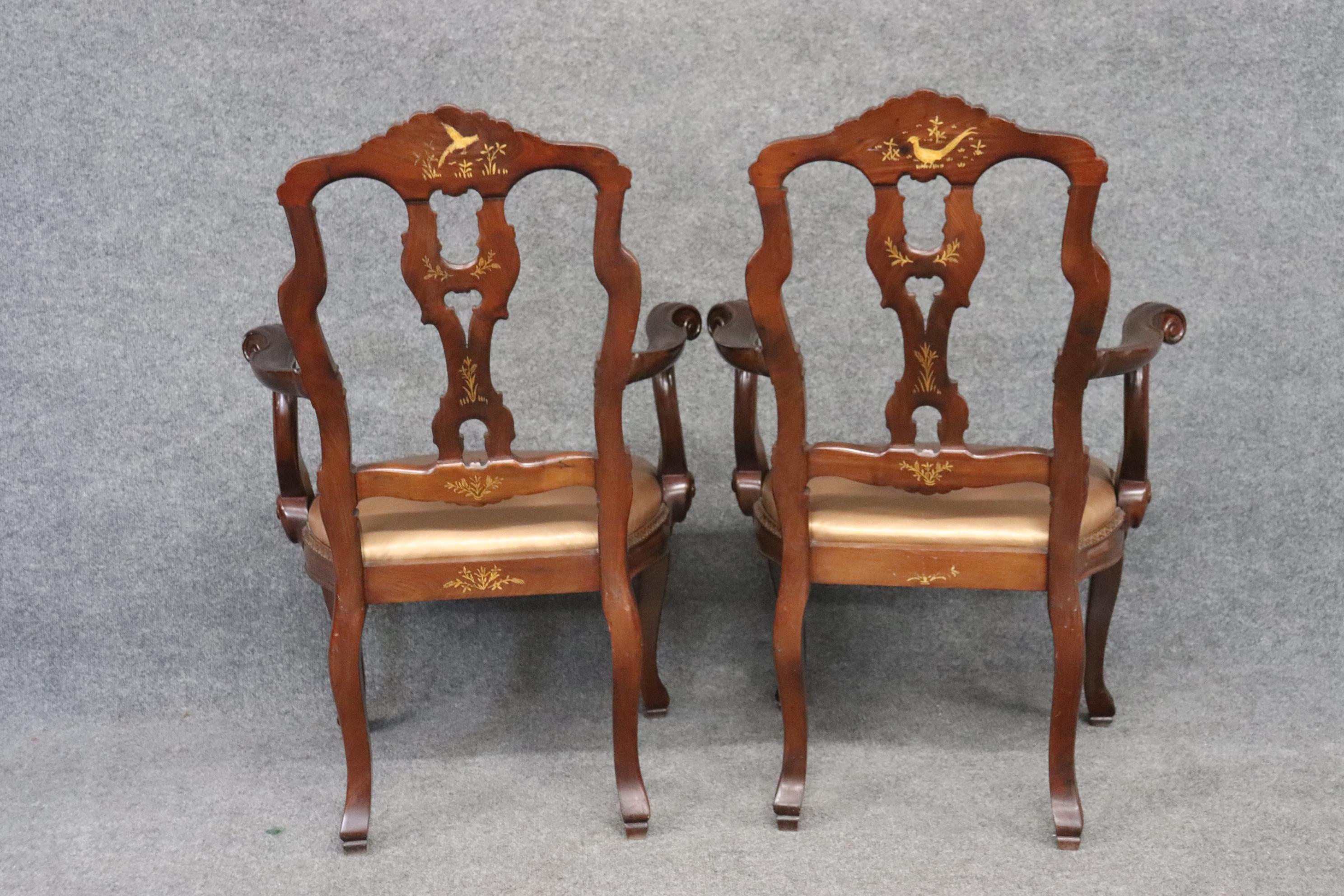 Rococo Revival Set of 10 Chinoiserie Italian Rococo Style Bronze Leather Seats Dining Chairs 