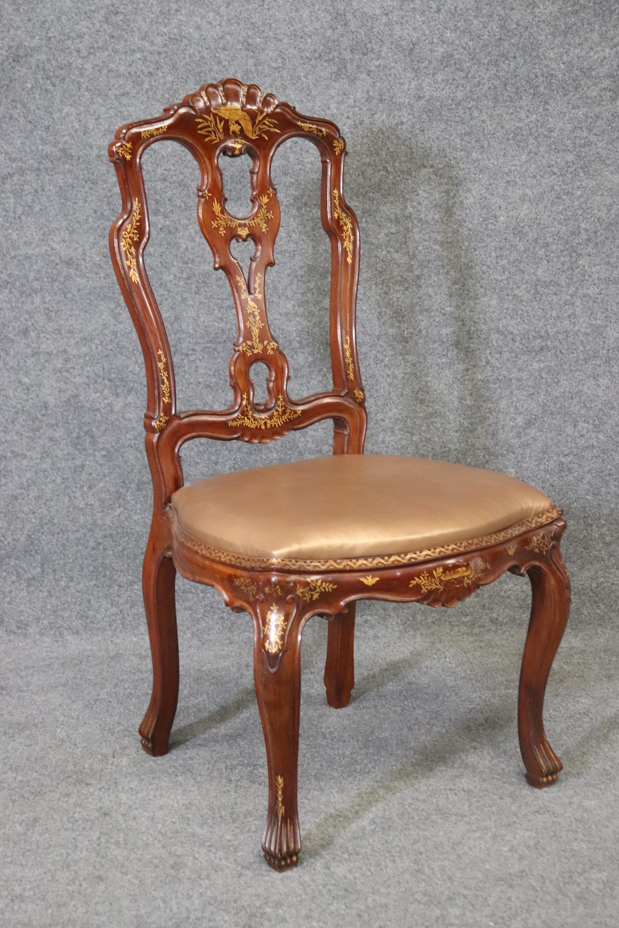 Set of 10 Chinoiserie Italian Rococo Style Bronze Leather Seats Dining Chairs  In Good Condition In Swedesboro, NJ
