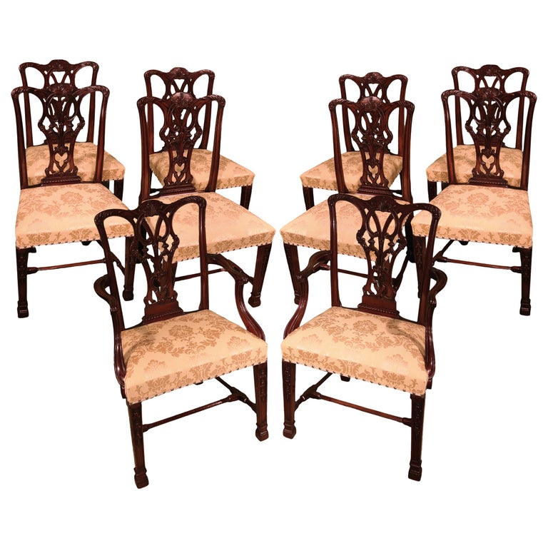 Set of 10 Chippendale Design Mahogany Dining Chairs at 1stDibs