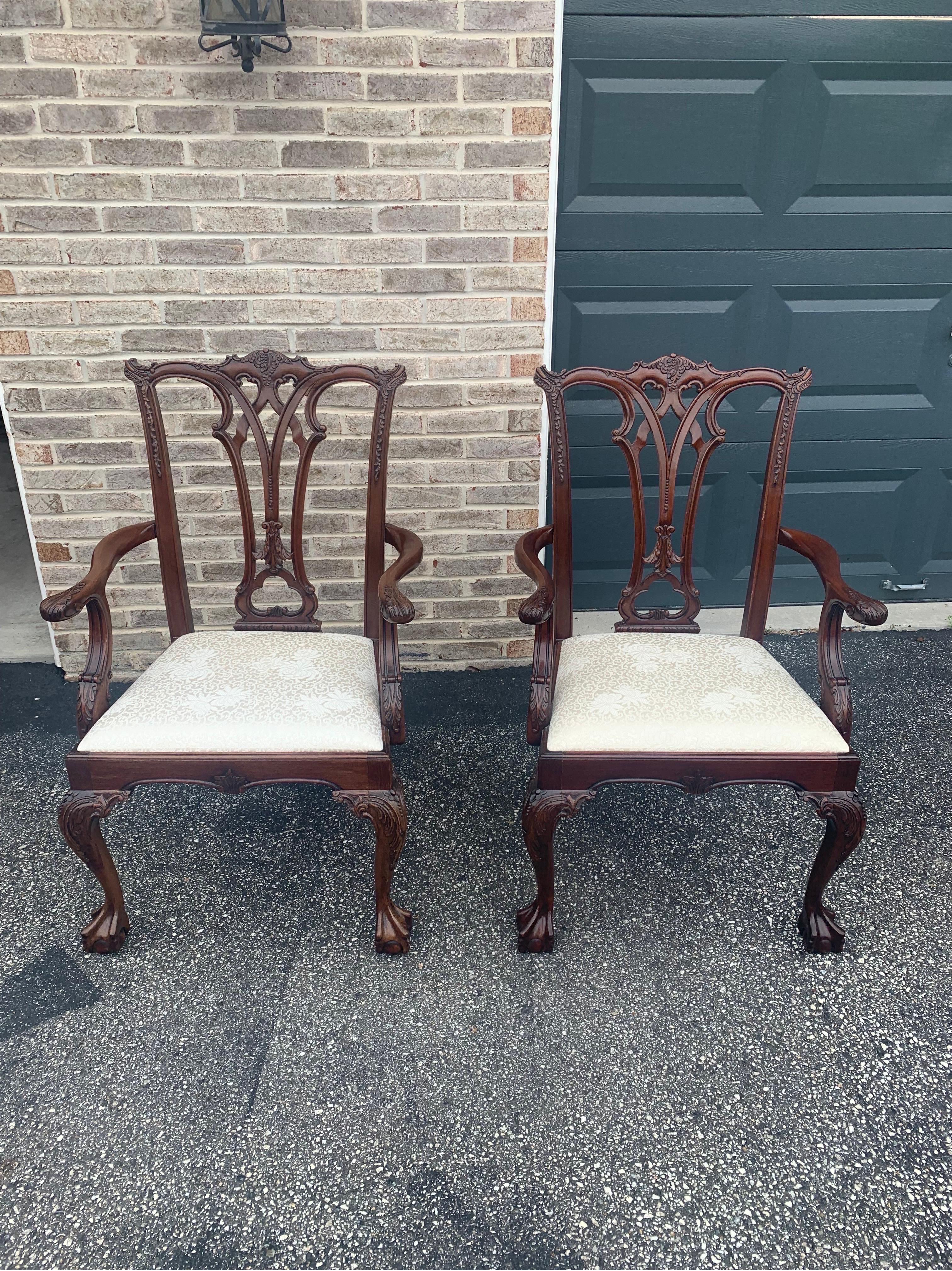 Set of 10 Mahogany Chippendale Dining Chairs Ball in Claw- 2 arm chairs and 8 side chairs included. These chairs were purchased from Paramount Antiques in NYC - there is a gold plate under each chair. Otherwise the manufacturer is unknown.

These