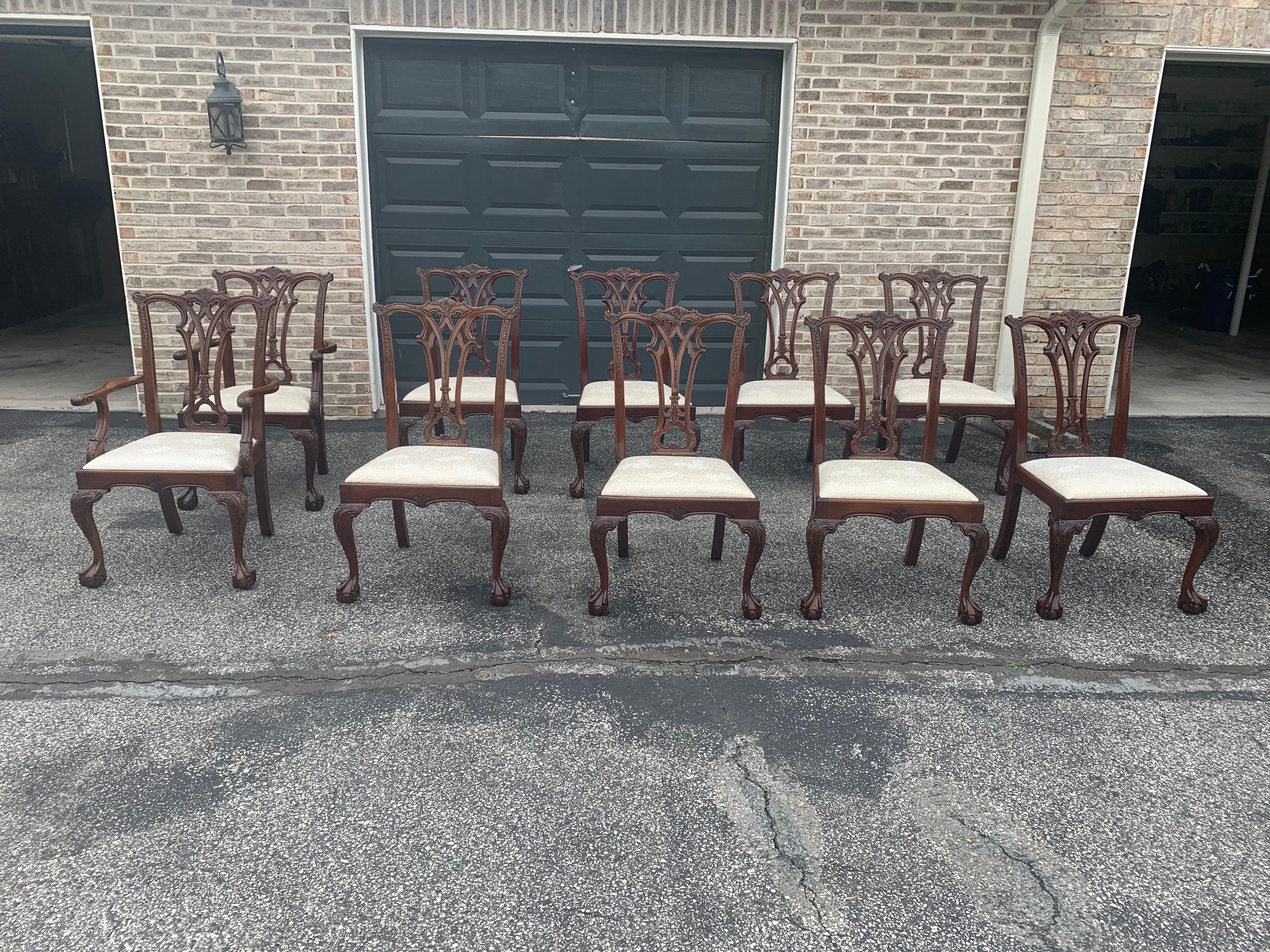 20th Century Set of 10 Chippendale Mahogany Dining Chairs