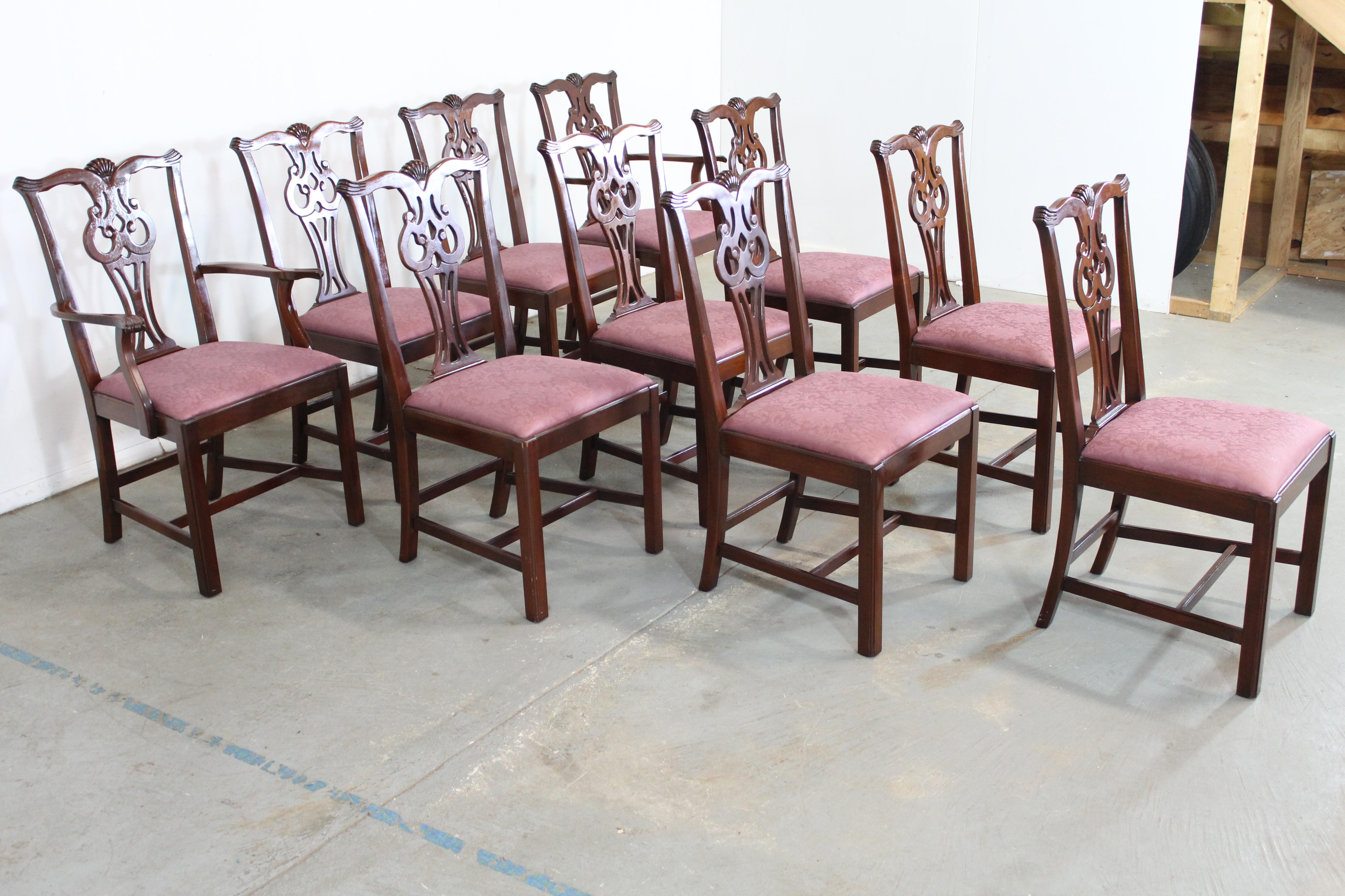 Mid-Century Modern Set of 10 Chippendale Solid Mahogany Dining Side Chairs by Century Furniture