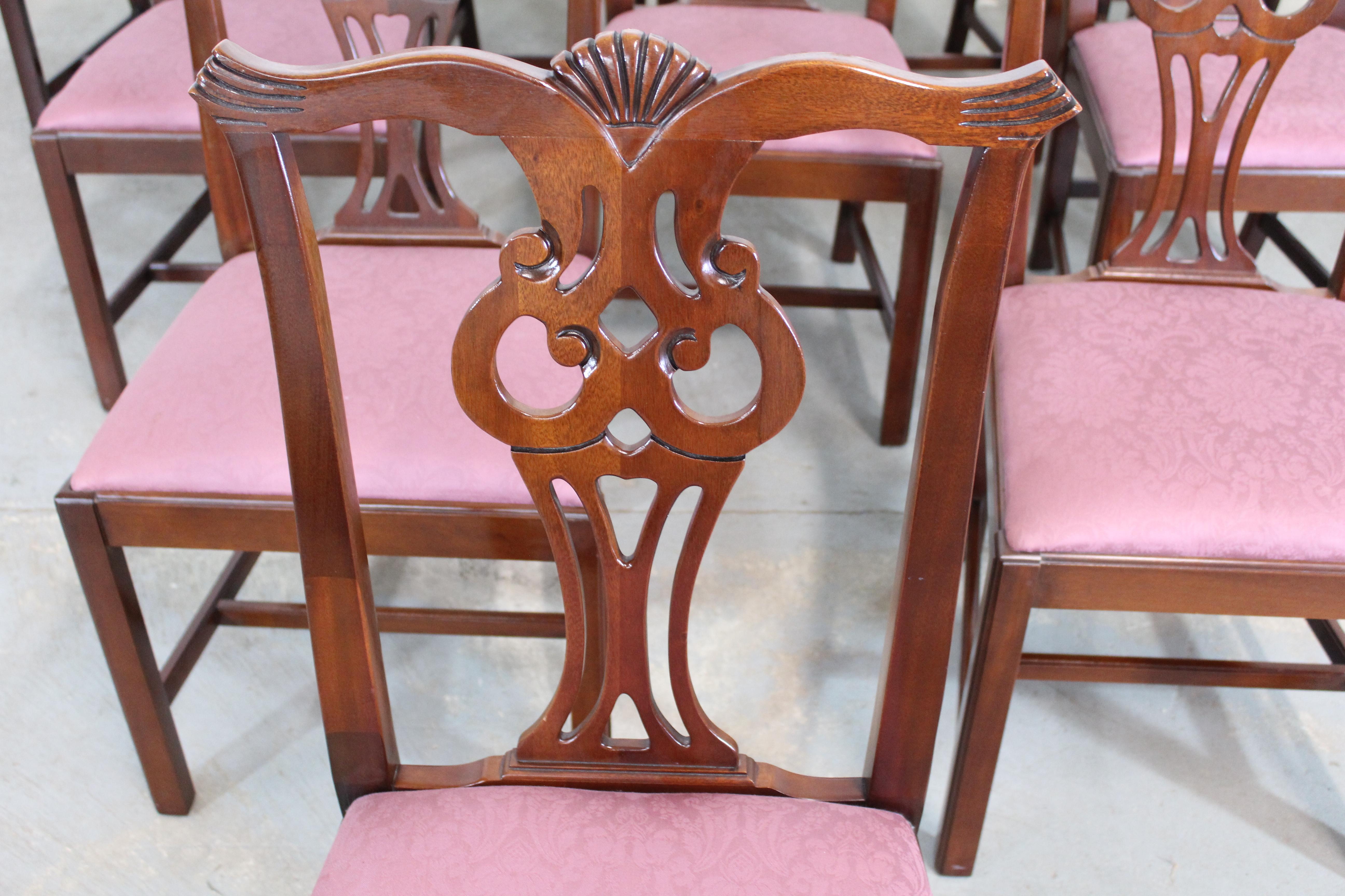 Set of 10 Chippendale Solid Mahogany Dining Side Chairs by Century Furniture In Good Condition In Wilmington, DE