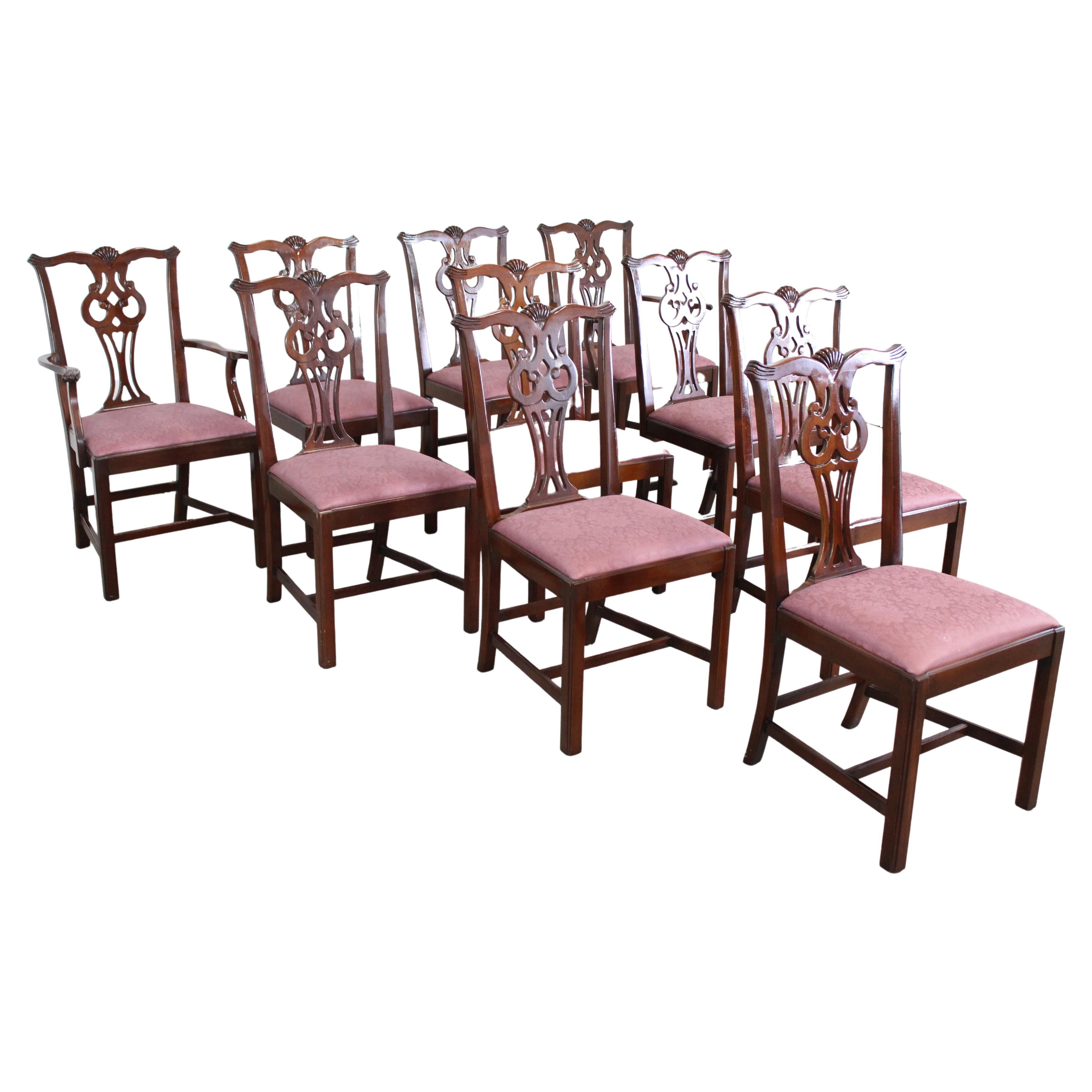 Set of 10 Chippendale Solid Mahogany Dining Side Chairs by Century Furniture