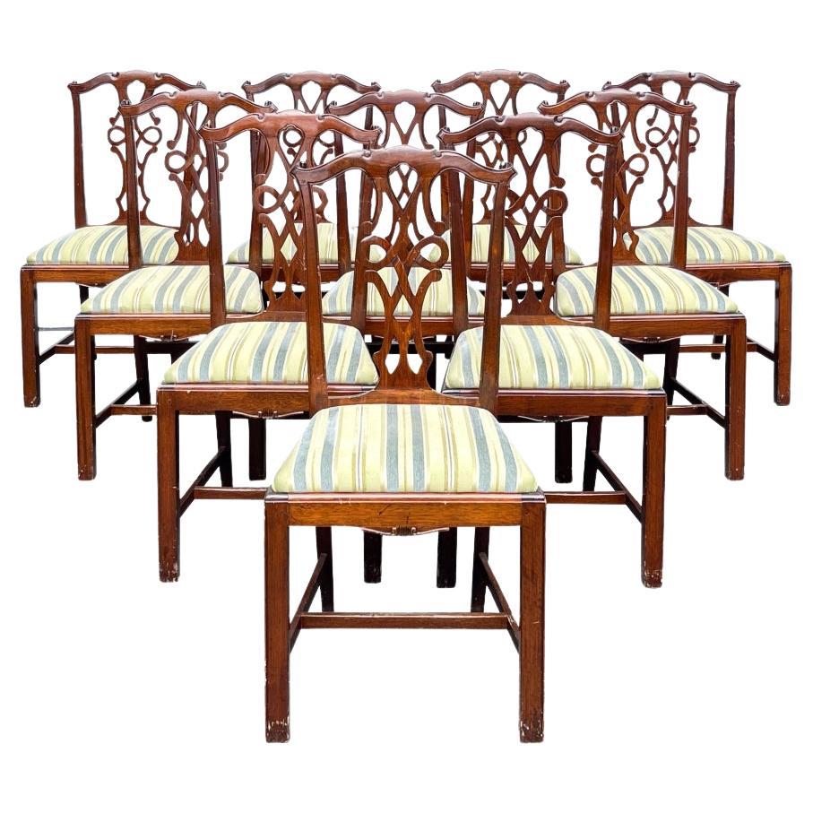 Set Of 10 Chippendale Style Dining Side Chairs for Restoration