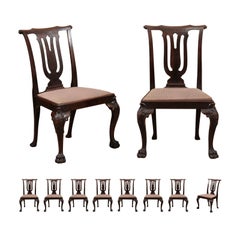 Set of 10 Chippendale Style Mahogany Dining Chairs with Paw Feet, circa 1880