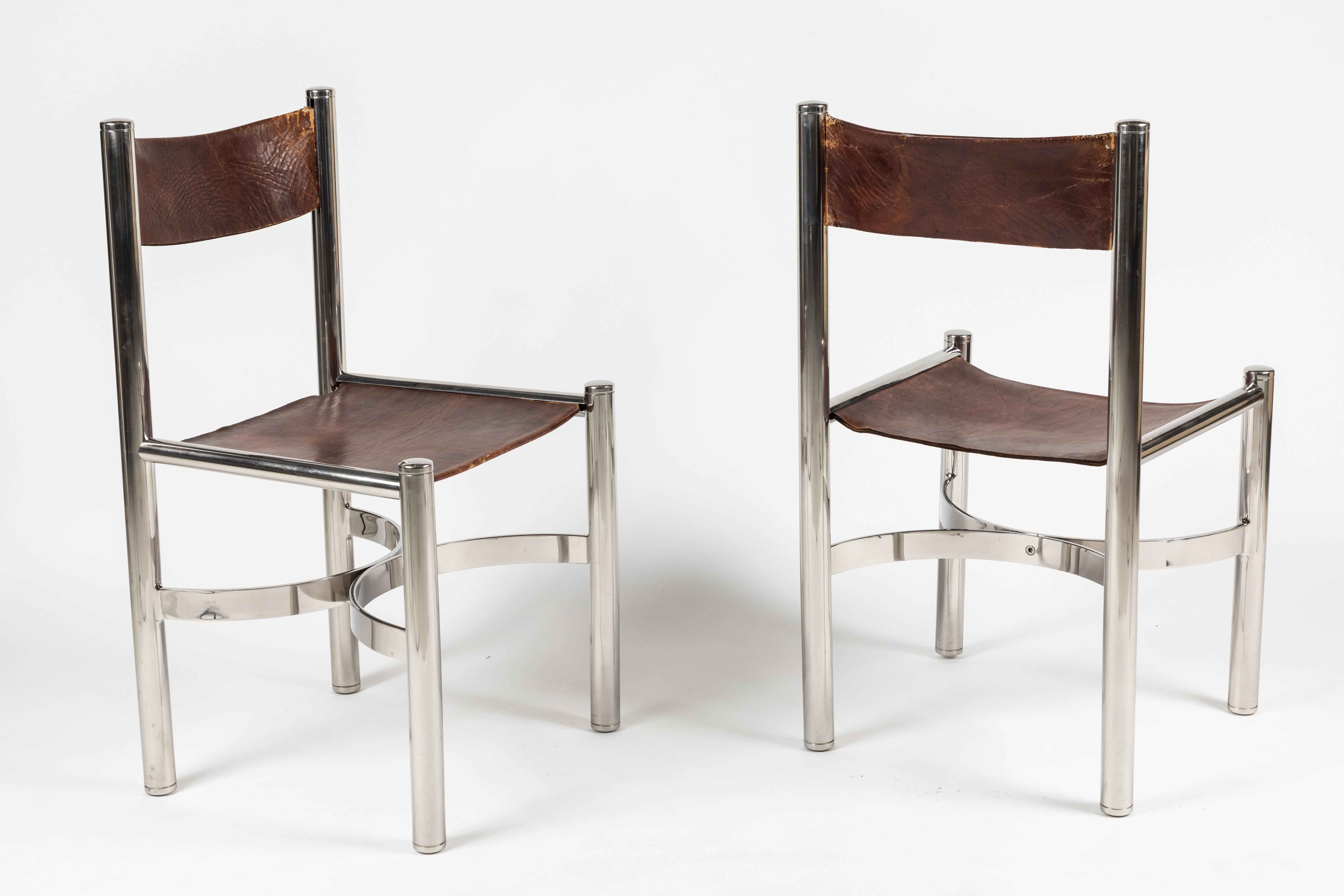 Polished Set of 10 Chrome and Leather Dining Chairs by Dada International