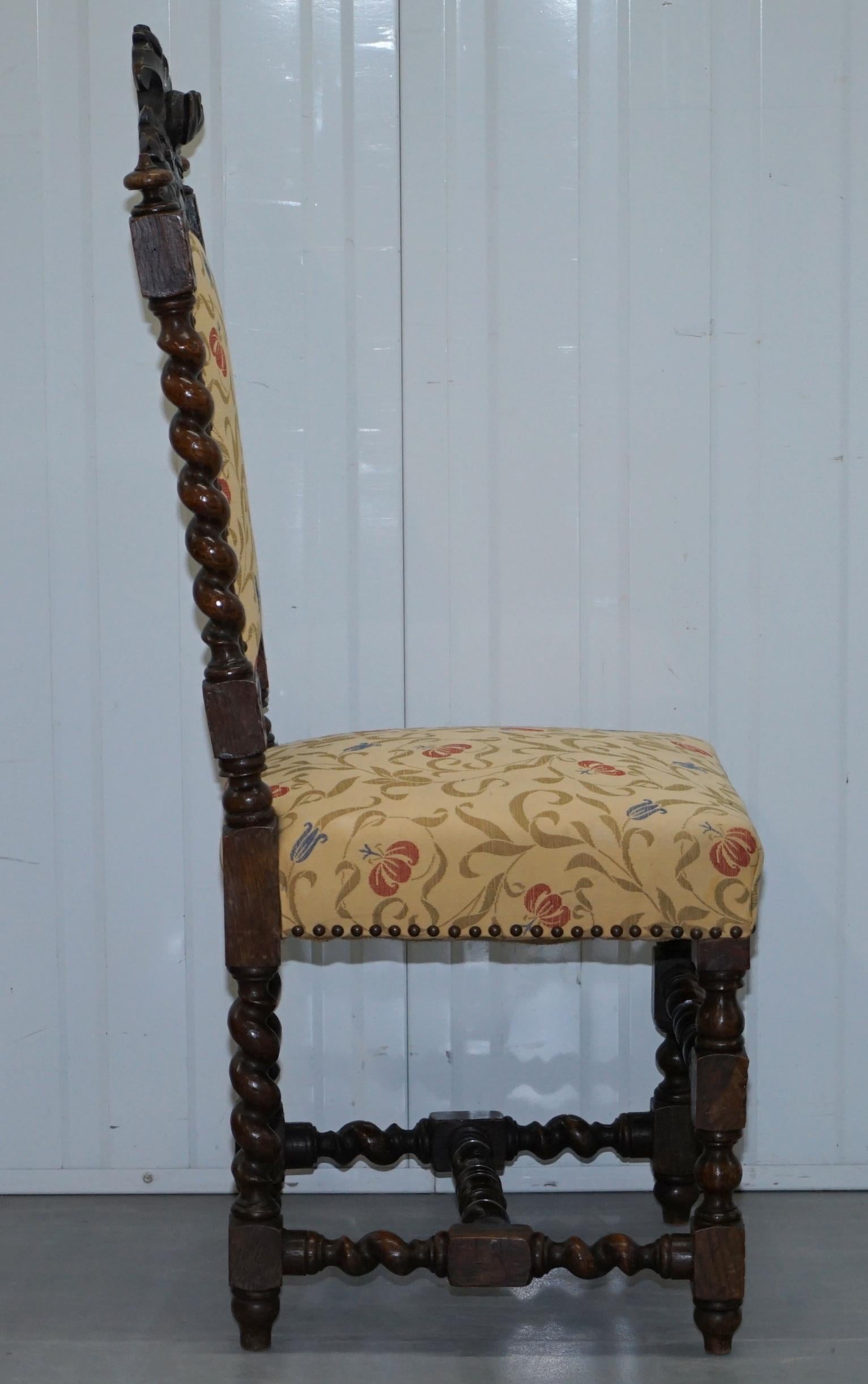 Set of 10, circa 1800 Oak Jacobean Style Dining Chairs with Dog Head Cresting 2
