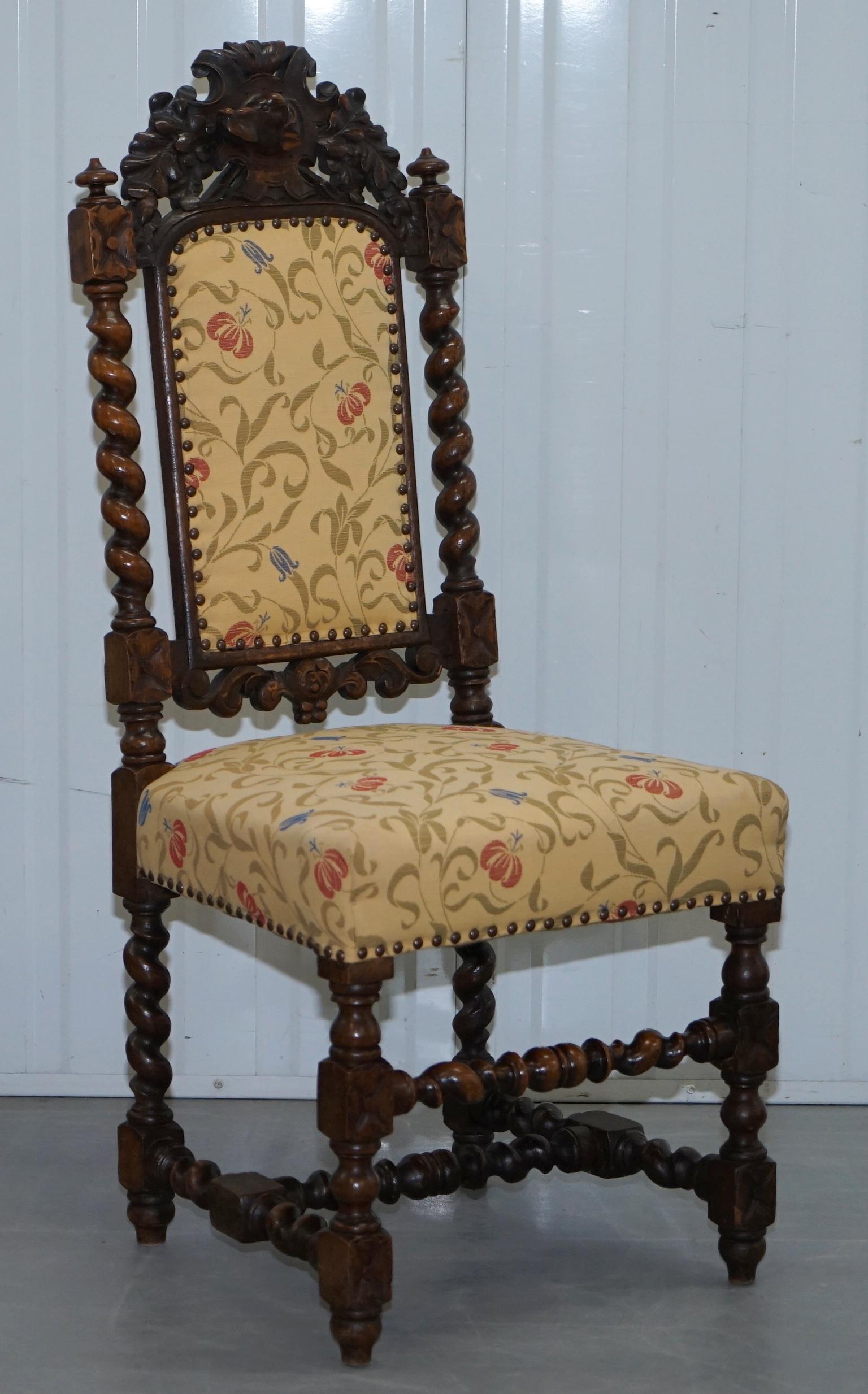 Set of 10, circa 1800 Oak Jacobean Style Dining Chairs with Dog Head Cresting 3