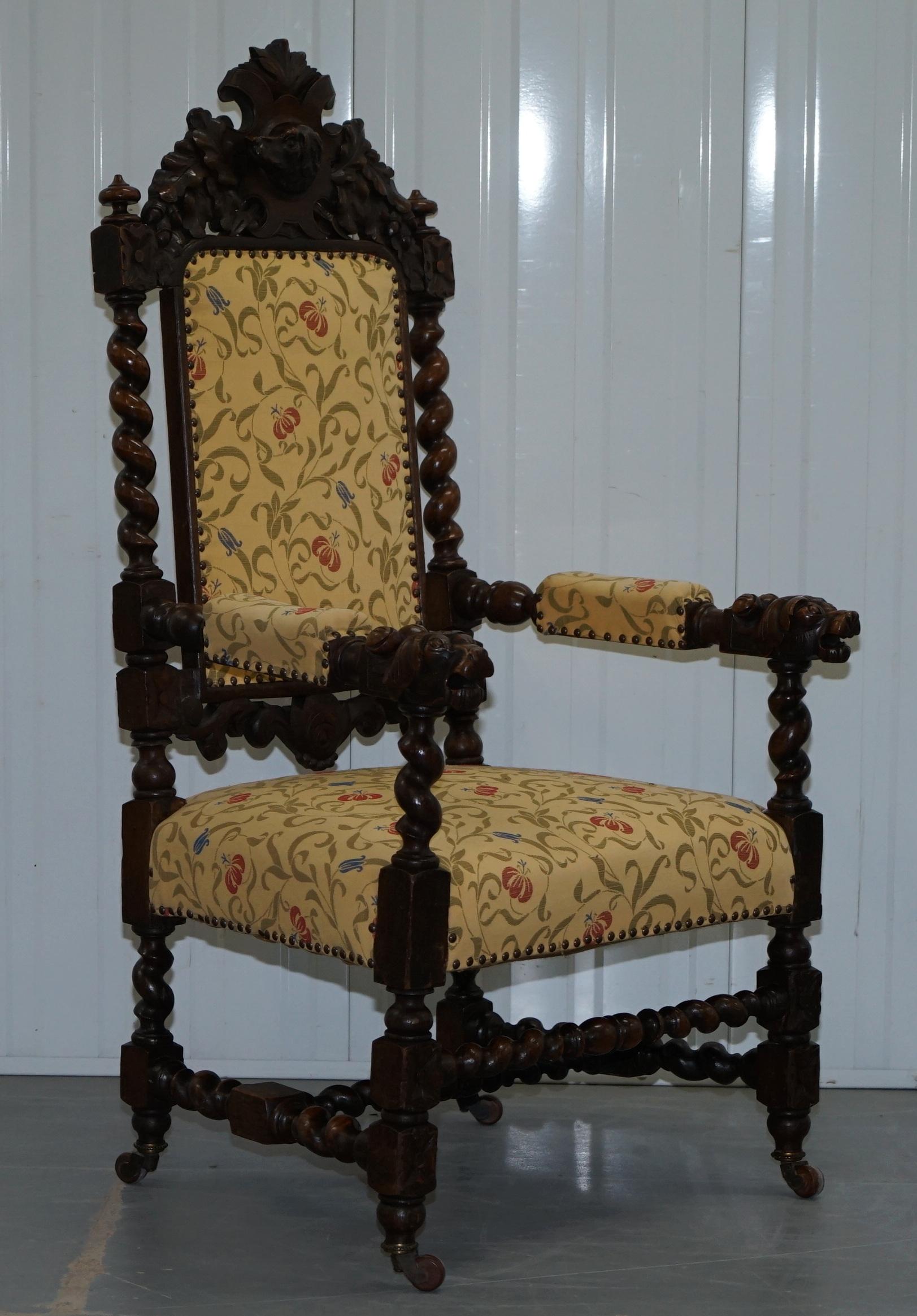 Set of 10, circa 1800 Oak Jacobean Style Dining Chairs with Dog Head Cresting 6