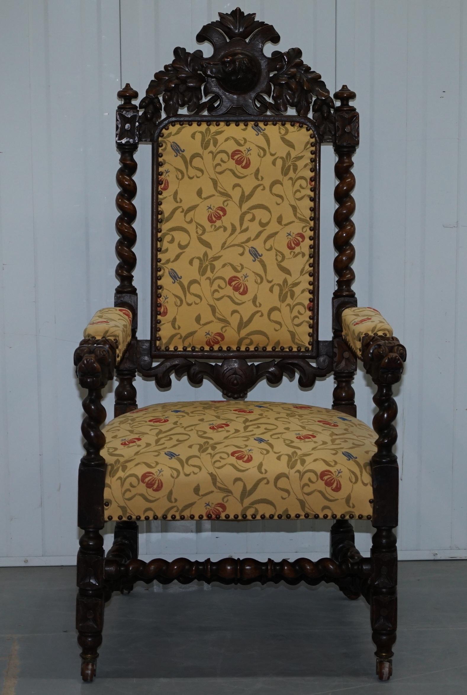 Set of 10, circa 1800 Oak Jacobean Style Dining Chairs with Dog Head Cresting 7
