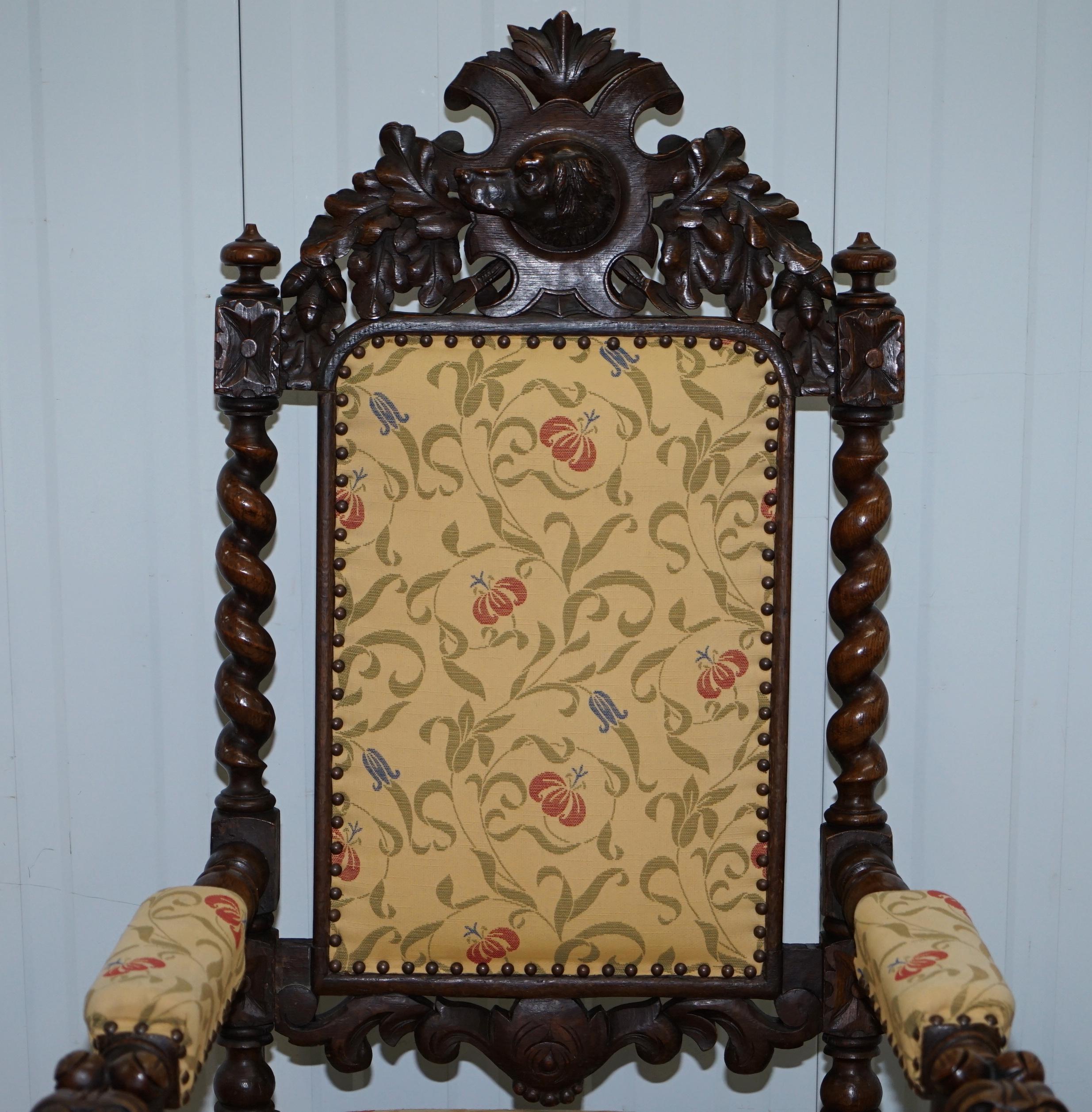 Set of 10, circa 1800 Oak Jacobean Style Dining Chairs with Dog Head Cresting 8